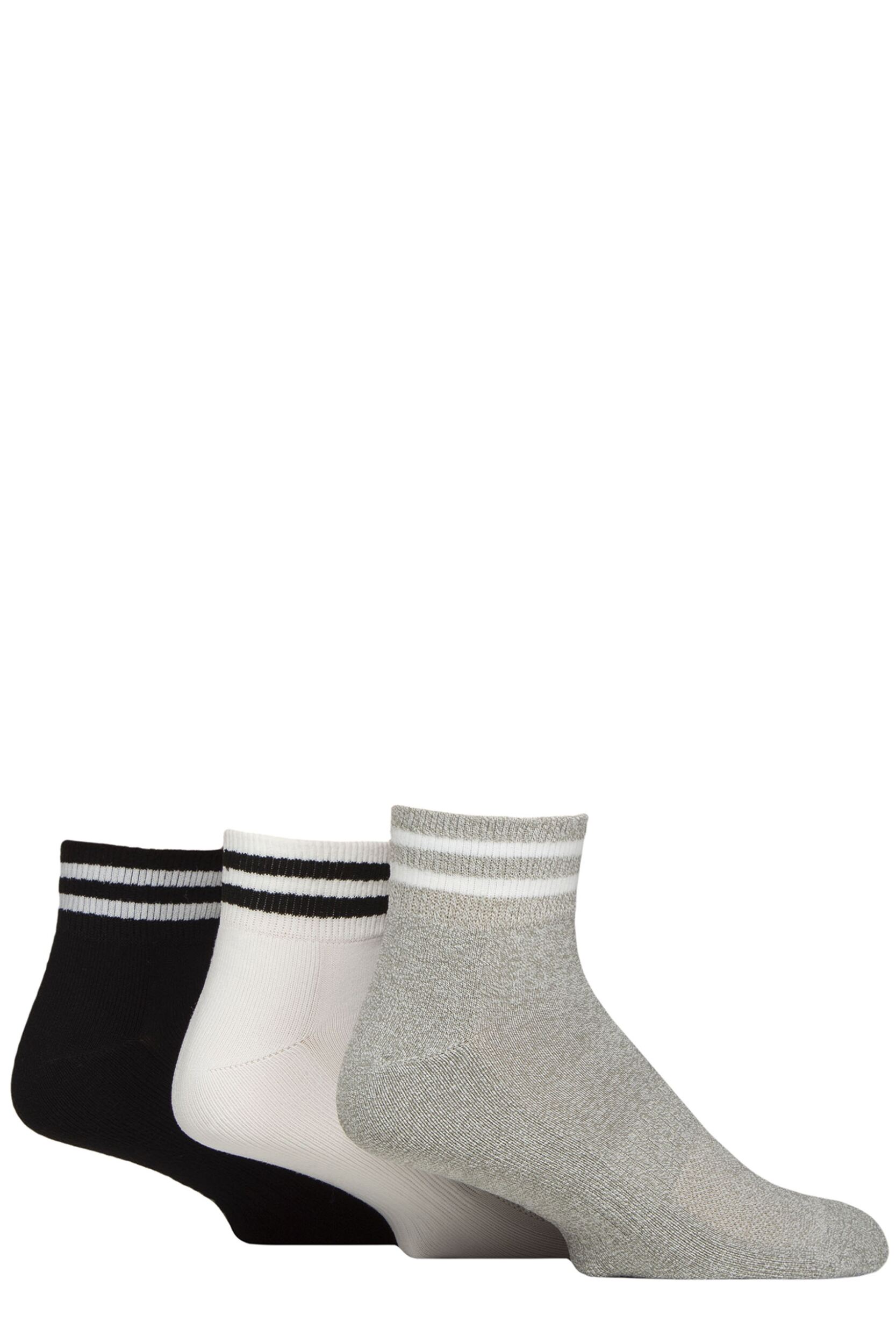 Mens 3 Pair SOCKSHOP Wildfeet Half Cushioned Sports Ankle Socks Black / White / Grey 7-11 Mens