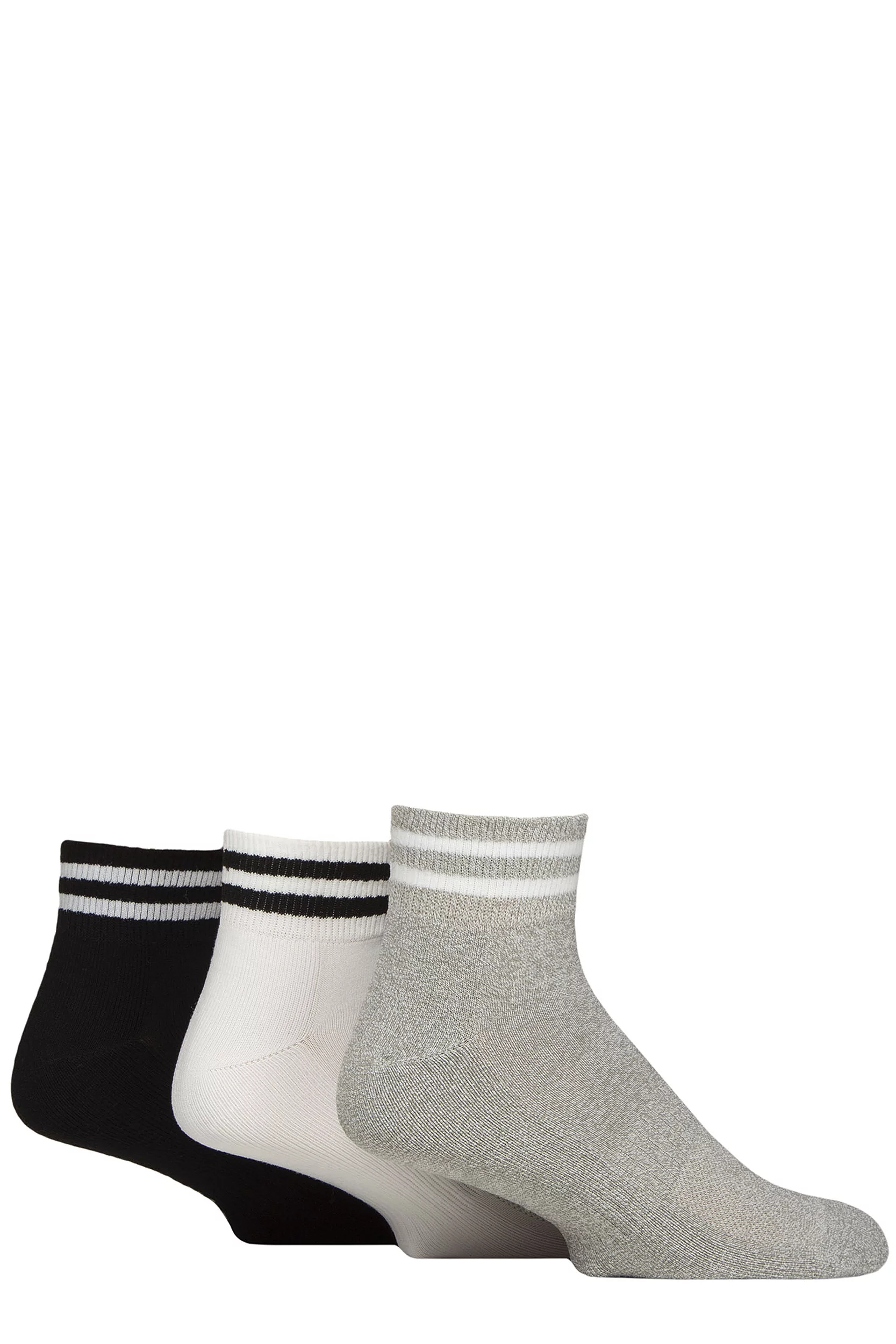 Mens 3 Pair SOCKSHOP Wildfeet Half Cushioned Sports Ankle Socks Black / White / Grey 7-11 Mens