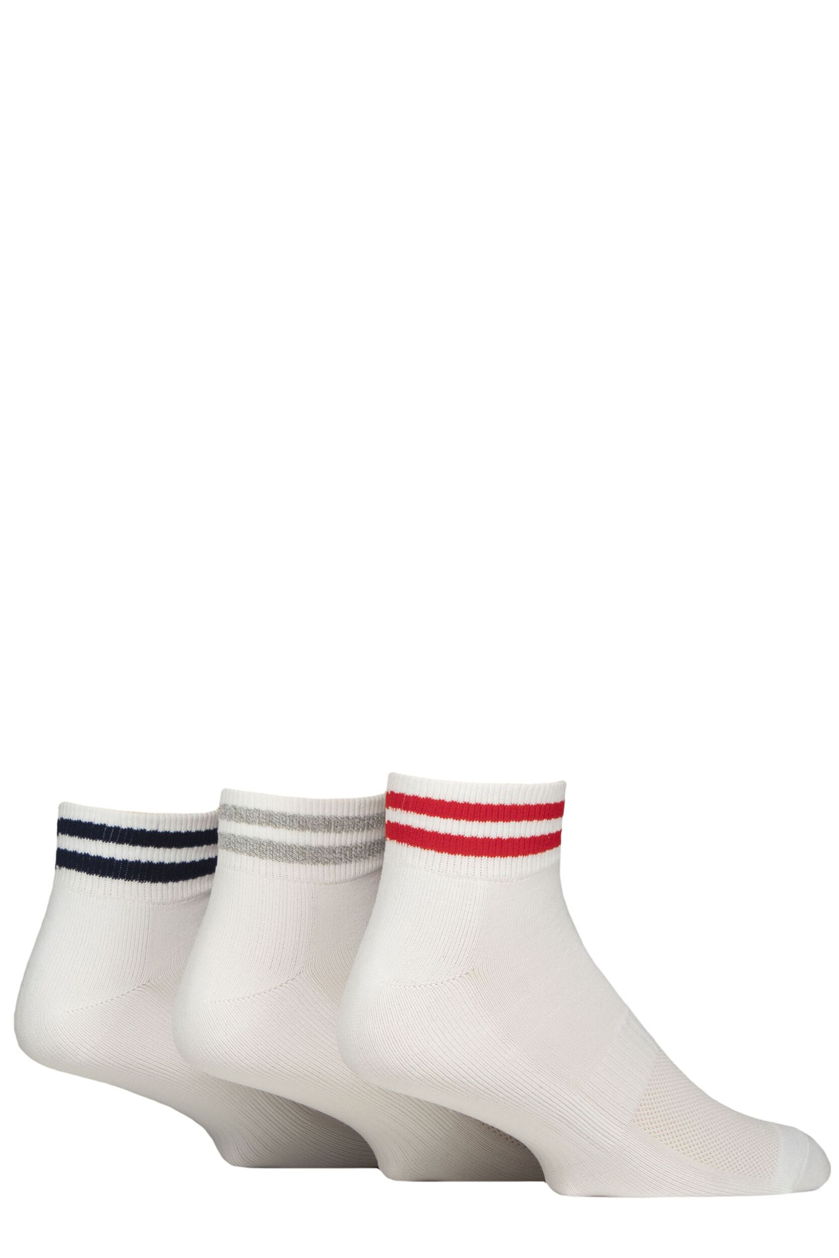 Mens 3 Pair SOCKSHOP Wildfeet Half Cushioned Sports Ankle Socks White Red / Grey / Navy 7-11 Mens