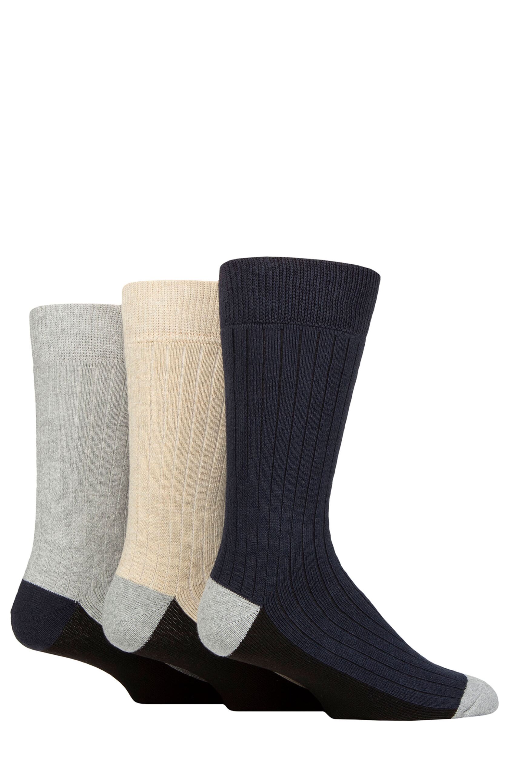 Mens 3 Pair SOCKSHOP Wildfeet Recycled Cotton Boot Socks Navy / Beige / Grey 7-11 Mens
