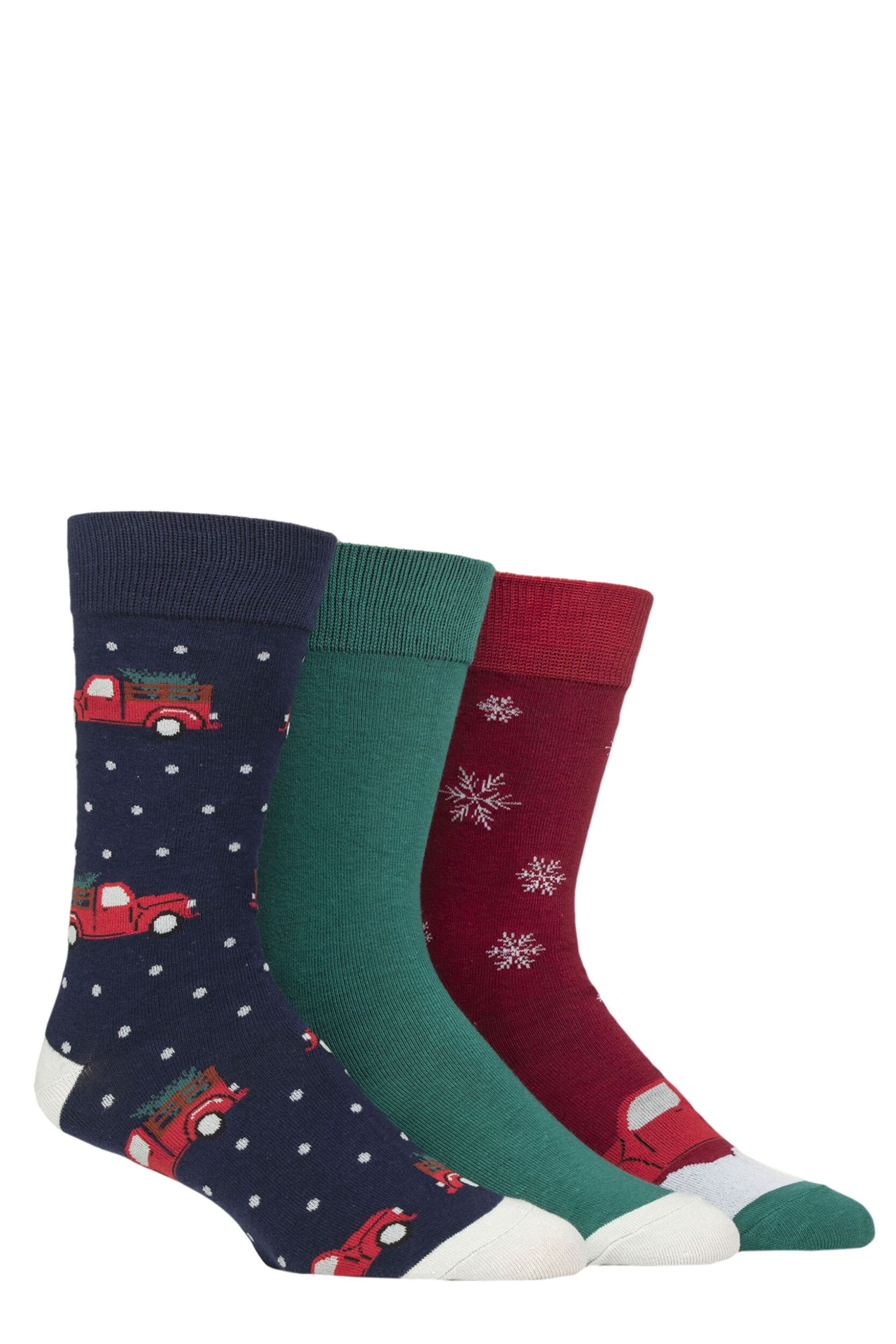 Mens 3 Pair SOCKSHOP Wildfeet Cotton Christmas Gift Socks Christmas Tree 7-11