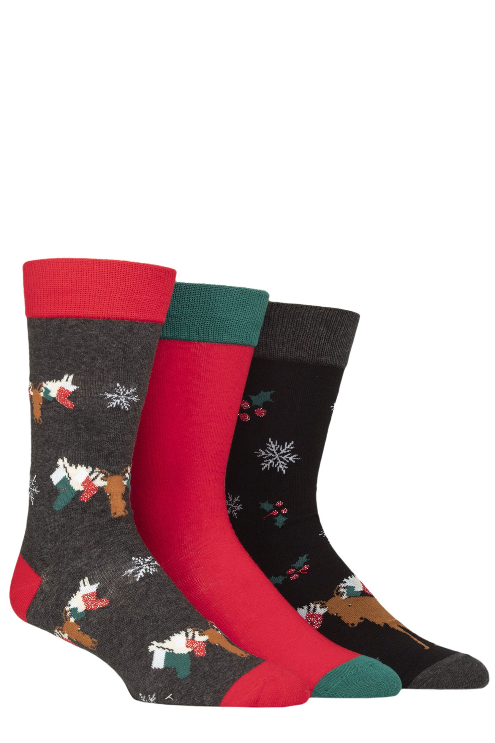 Mens 3 Pair SOCKSHOP Wildfeet Cotton Christmas Gift Socks Moose 7-11