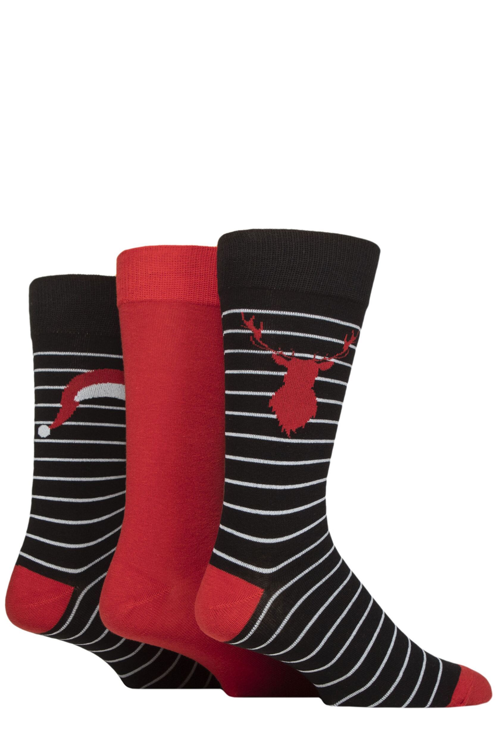 Mens 3 Pair SOCKSHOP Wildfeet Cotton Christmas Gift Socks Deer 7-11