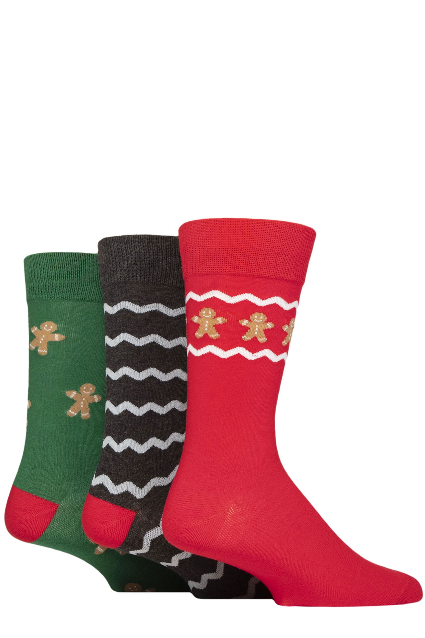 Mens 3 Pair SOCKSHOP Wildfeet Cotton Christmas Gift Socks Gingerbread Man 7-11