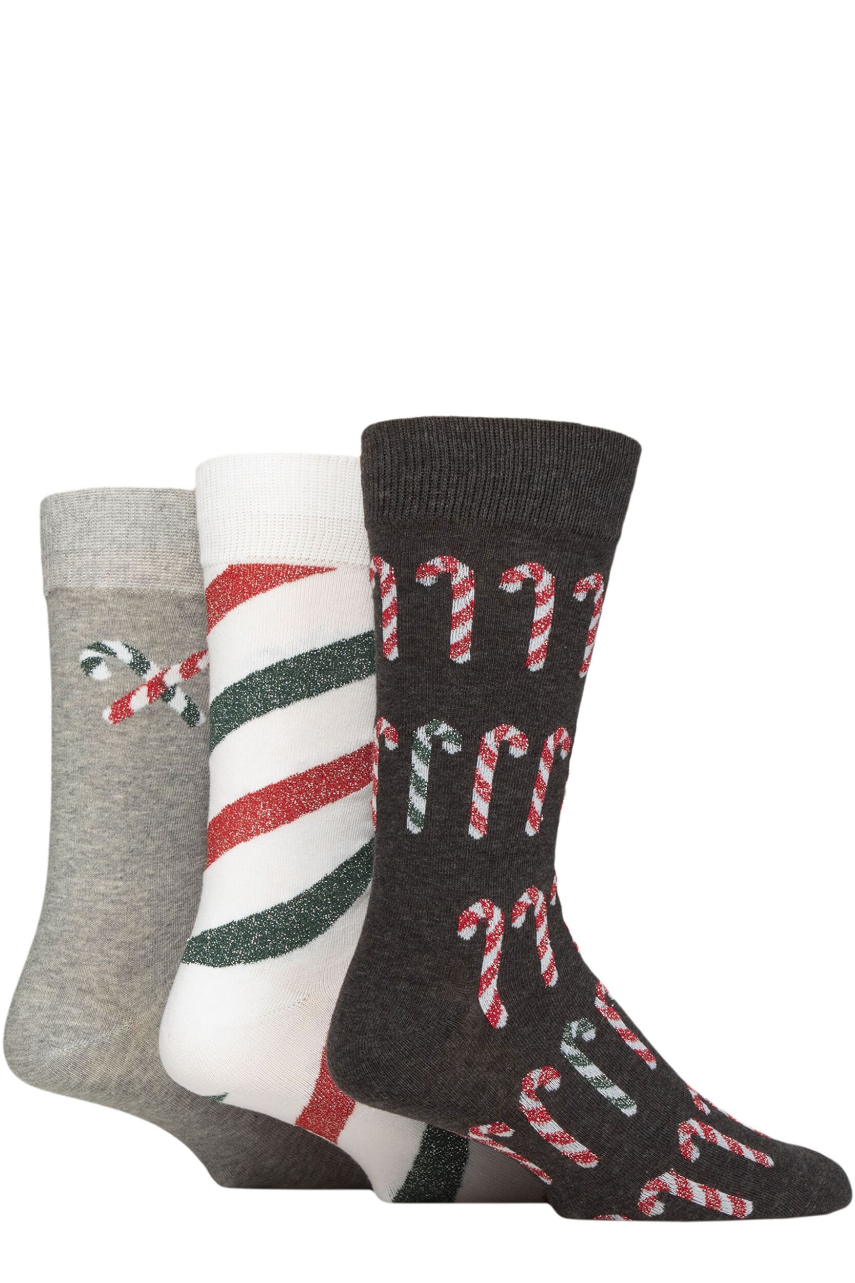 Mens 3 Pair SOCKSHOP Wildfeet Cotton Christmas Gift Socks Candy Canes 7-11