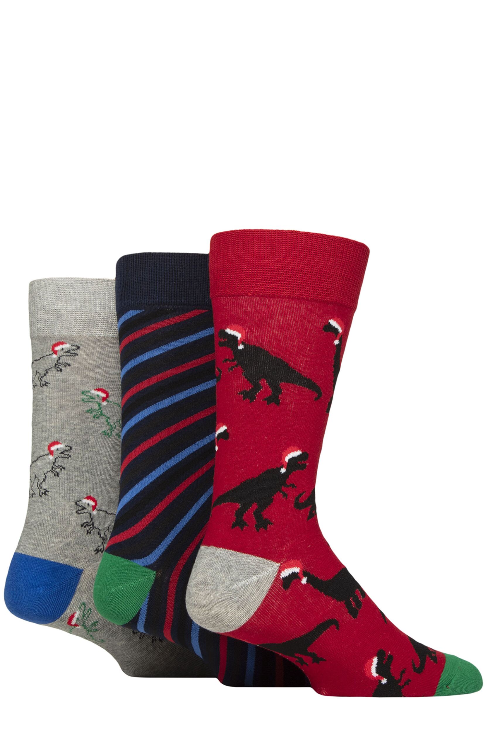 Mens 3 Pair SOCKSHOP Wildfeet Cotton Christmas Gift Socks Festive Dinosaur 7-11