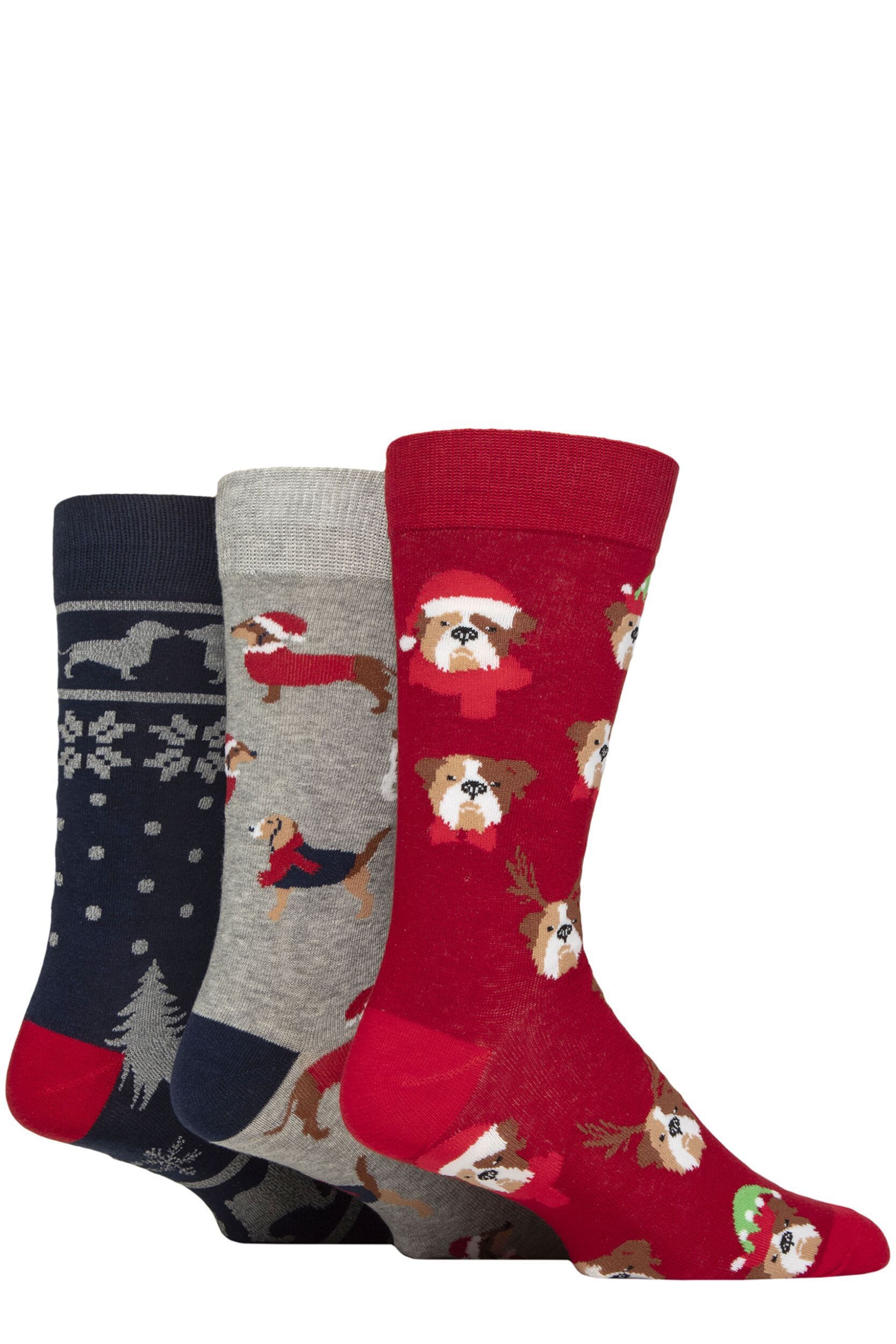 Mens 3 Pair SOCKSHOP Wildfeet Cotton Christmas Gift Socks Festive Dogs 7-11