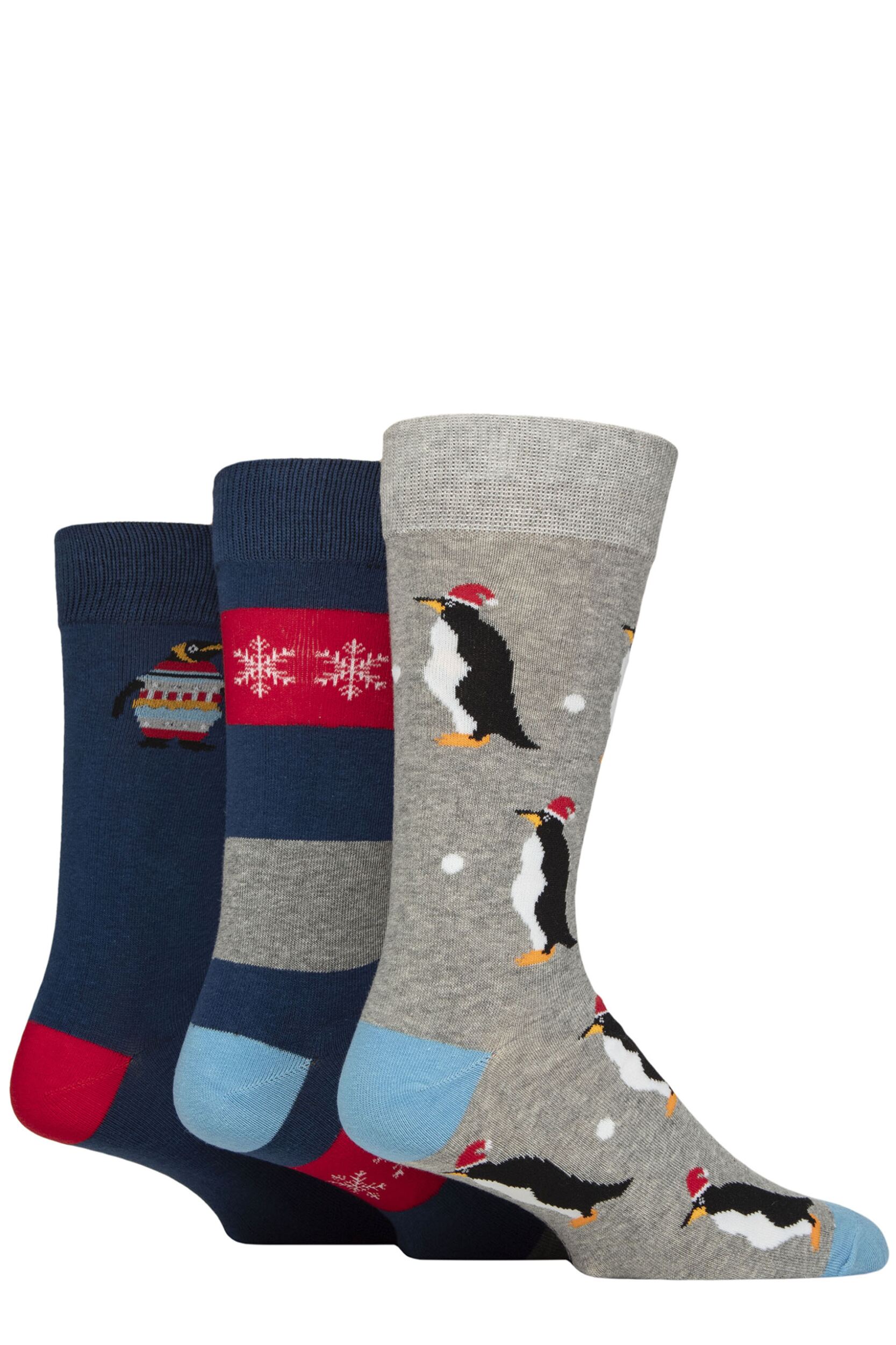 Mens 3 Pair SOCKSHOP Wildfeet Cotton Christmas Gift Socks Festive Penguins 7-11
