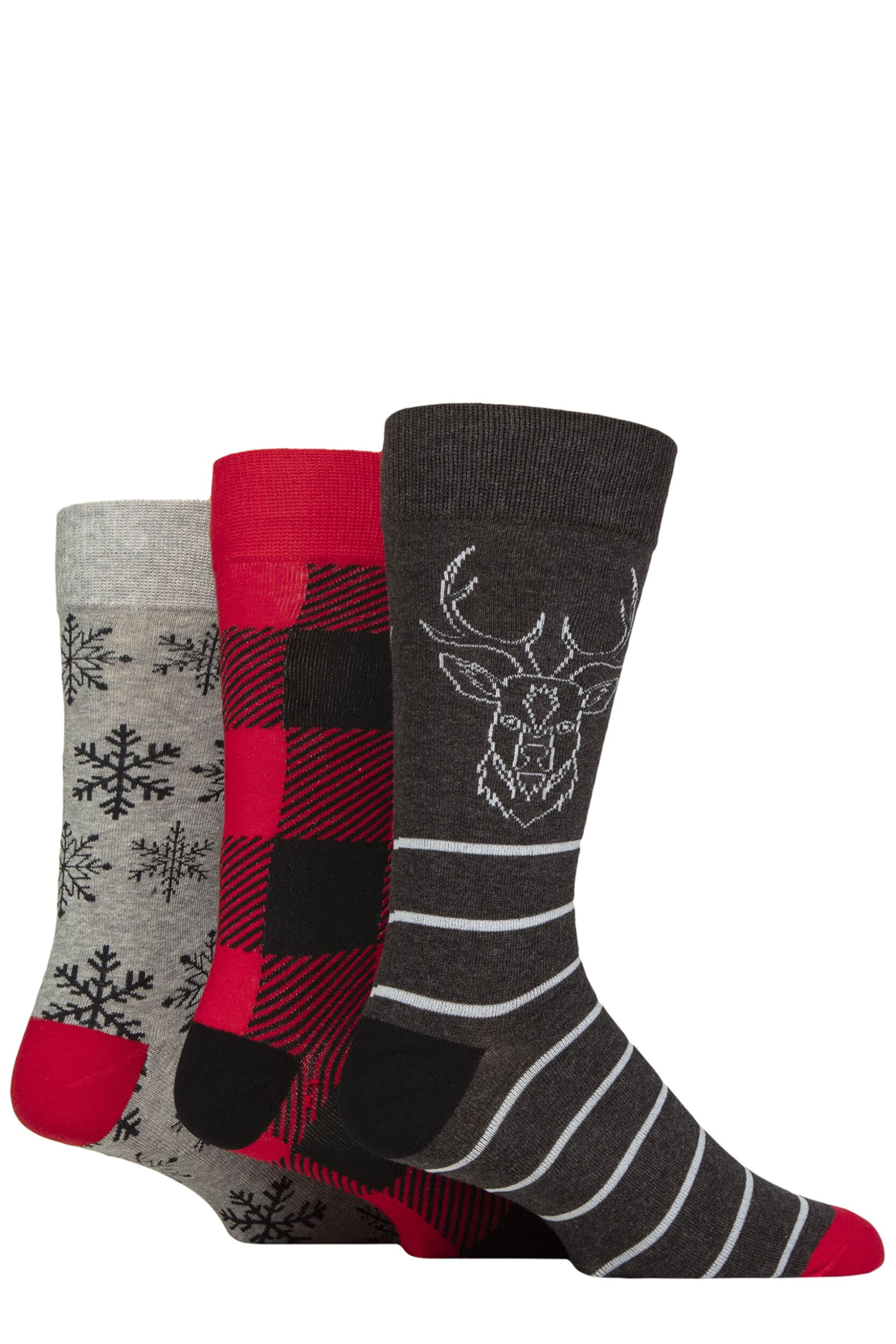 Mens 3 Pair SOCKSHOP Wildfeet Cotton Christmas Gift Socks Stag / Checker / Snowflake 7-11