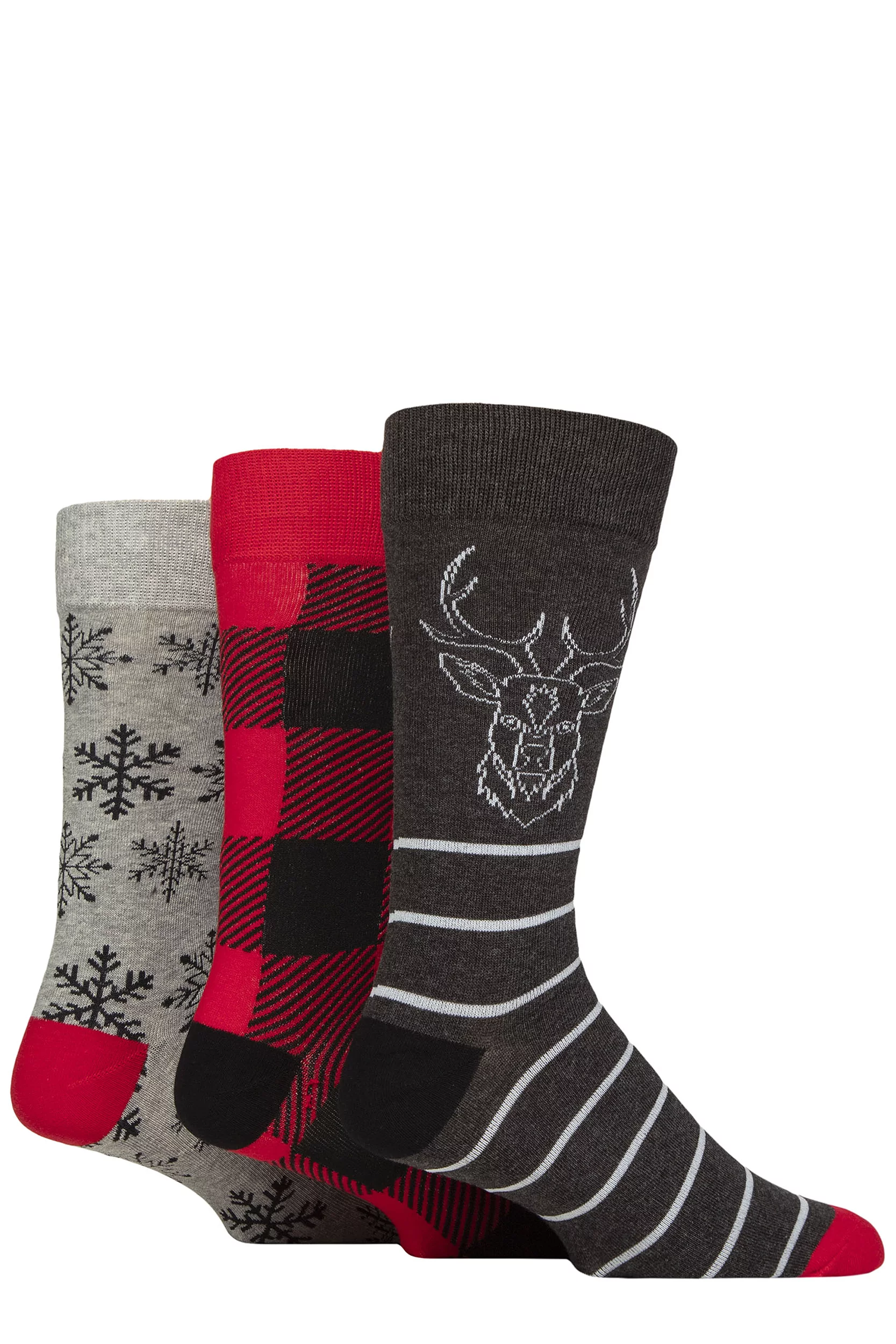 Mens 3 Pair SOCKSHOP Wildfeet Cotton Christmas Gift Socks Stag / Checker / Snowflake 7