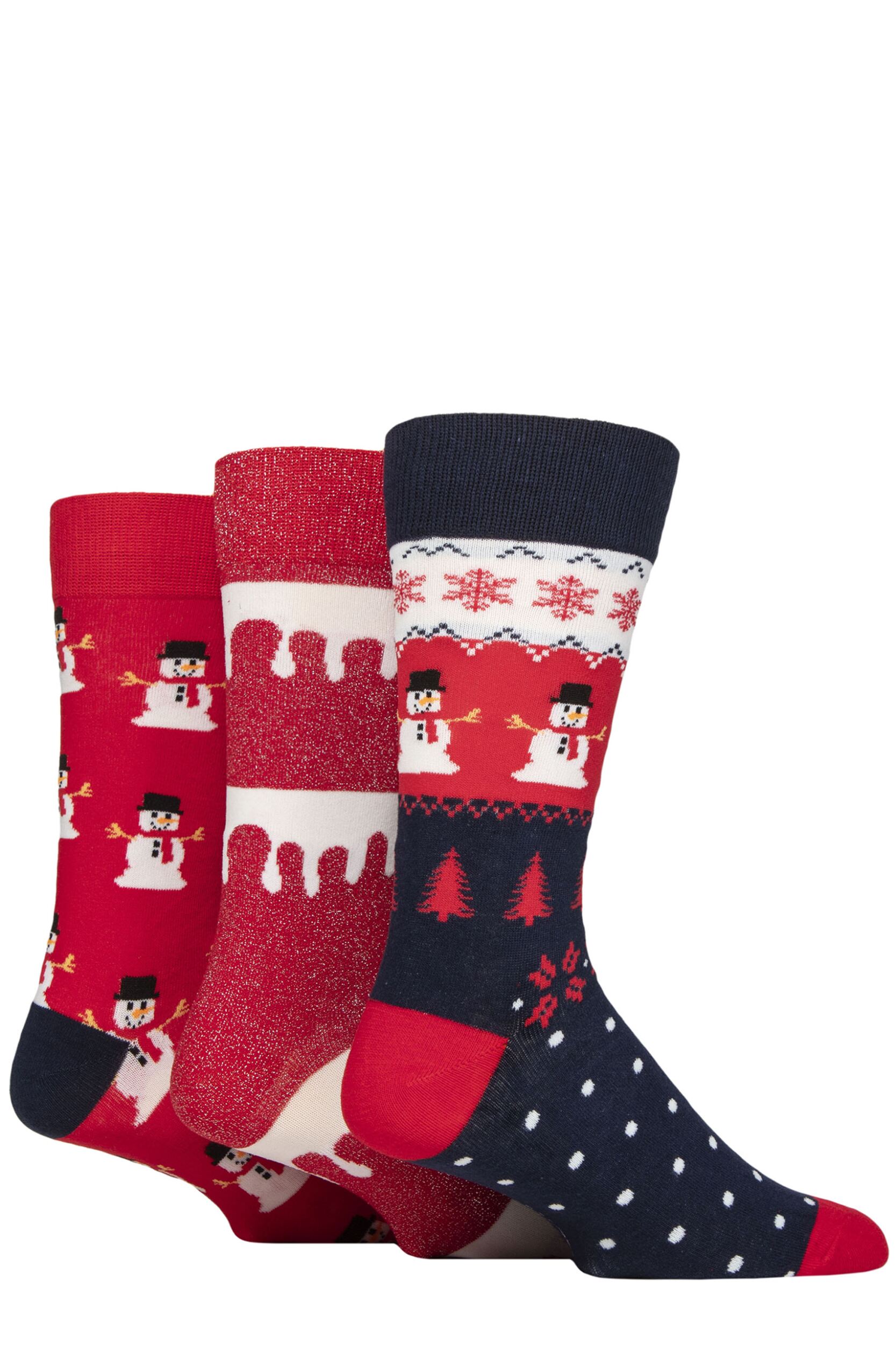 Mens 3 Pair SOCKSHOP Wildfeet Cotton Christmas Gift Socks Snowmen 7-11