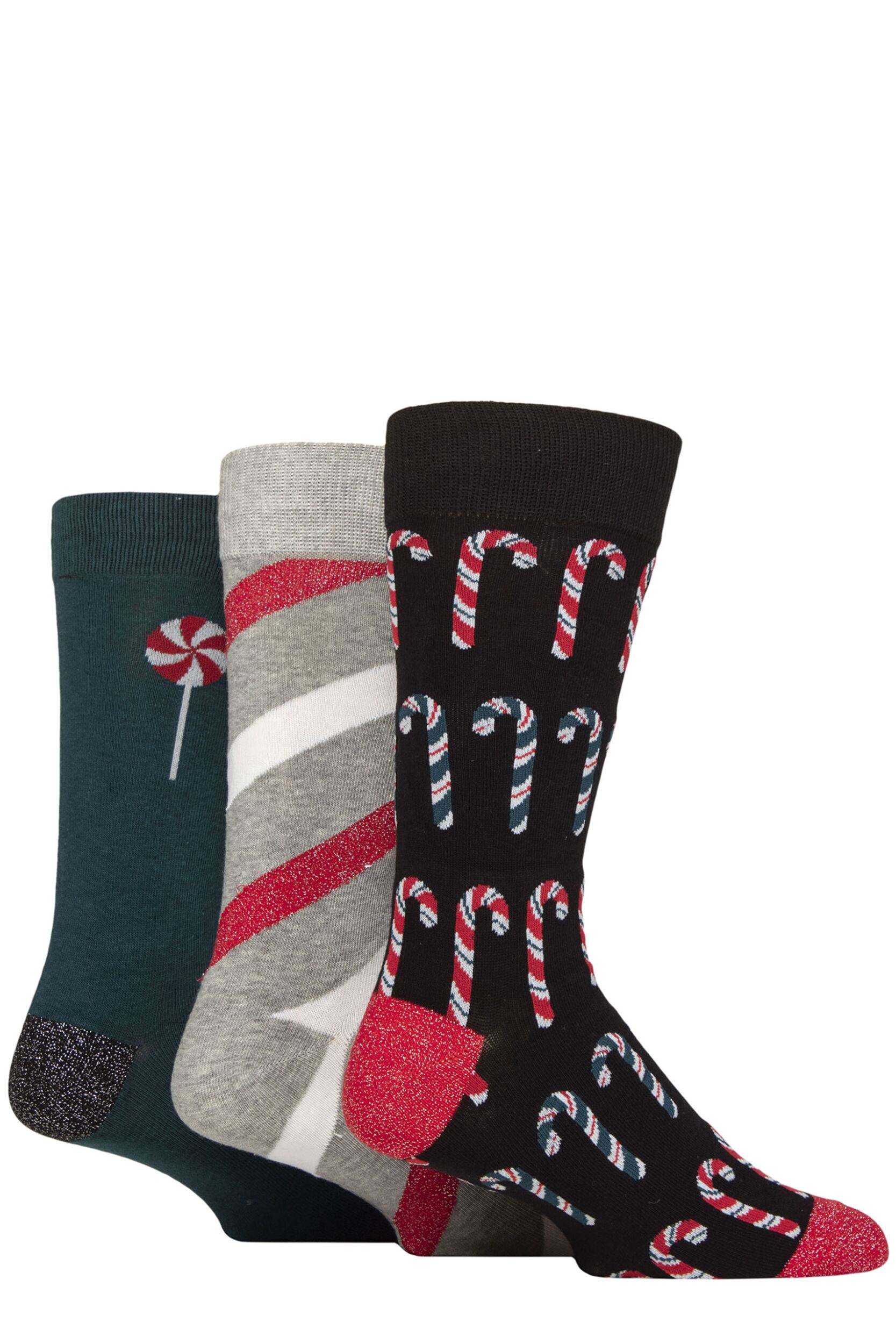 Mens 3 Pair SOCKSHOP Wildfeet Cotton Christmas Gift Socks Candy Cane 7-11