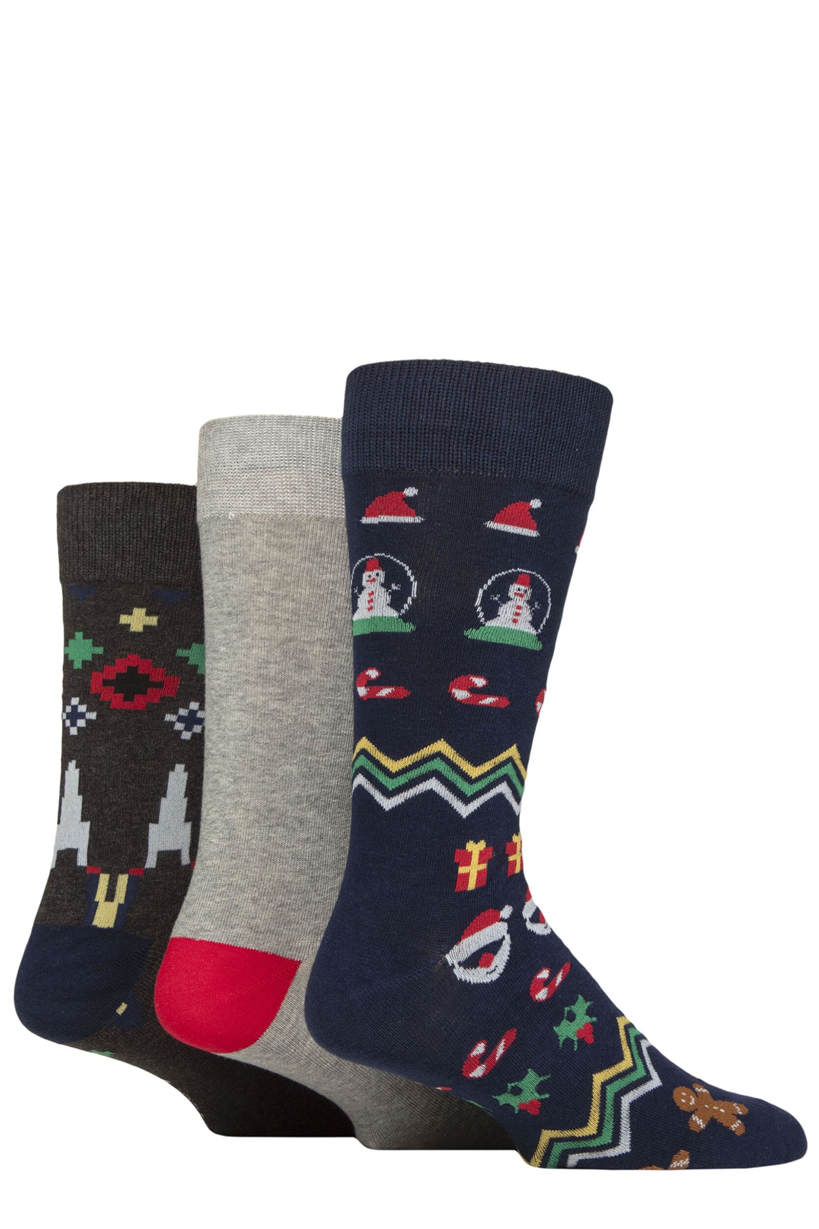 Mens 3 Pair SOCKSHOP Wildfeet Cotton Christmas Gift Socks Christmas Icons 7-11