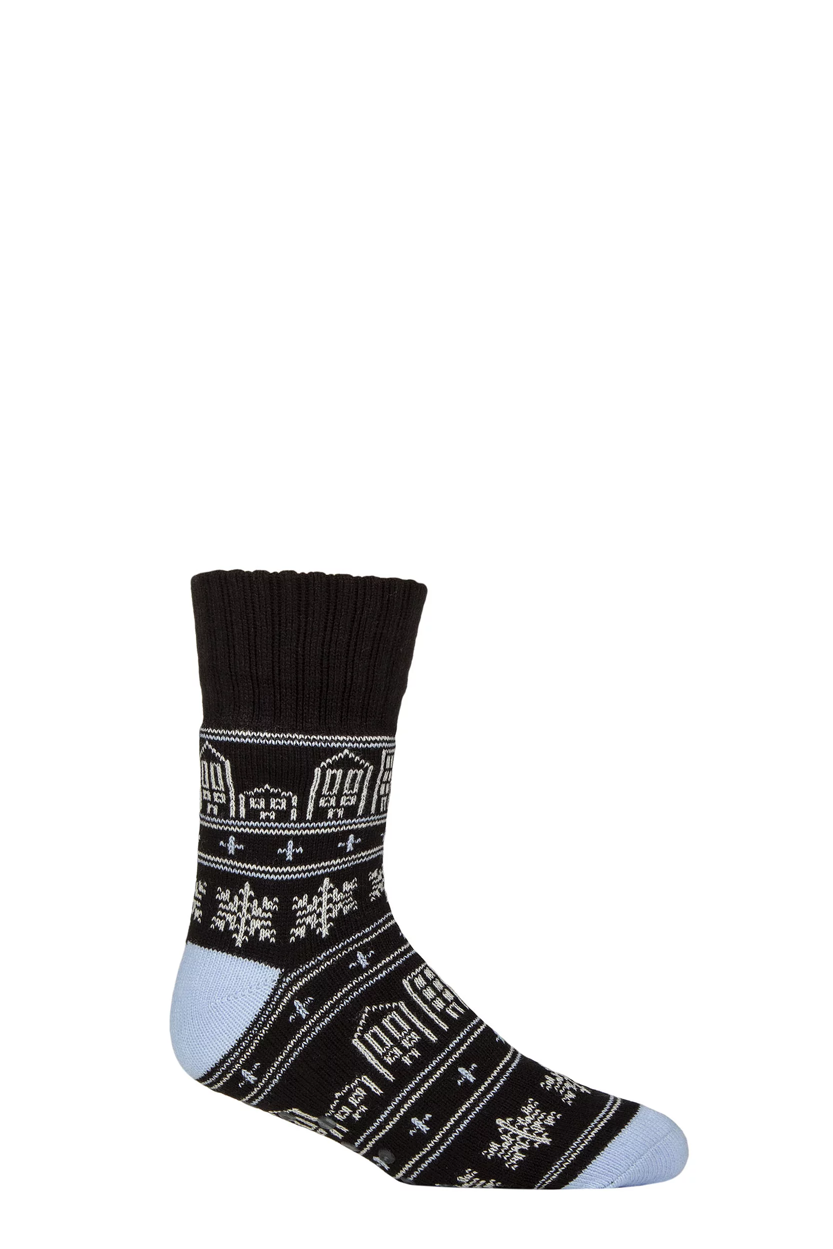 Mens 1 Pair SOCKSHOP Wildfeet Patterned Slipper Socks Black White / Blue 7-11 Mens