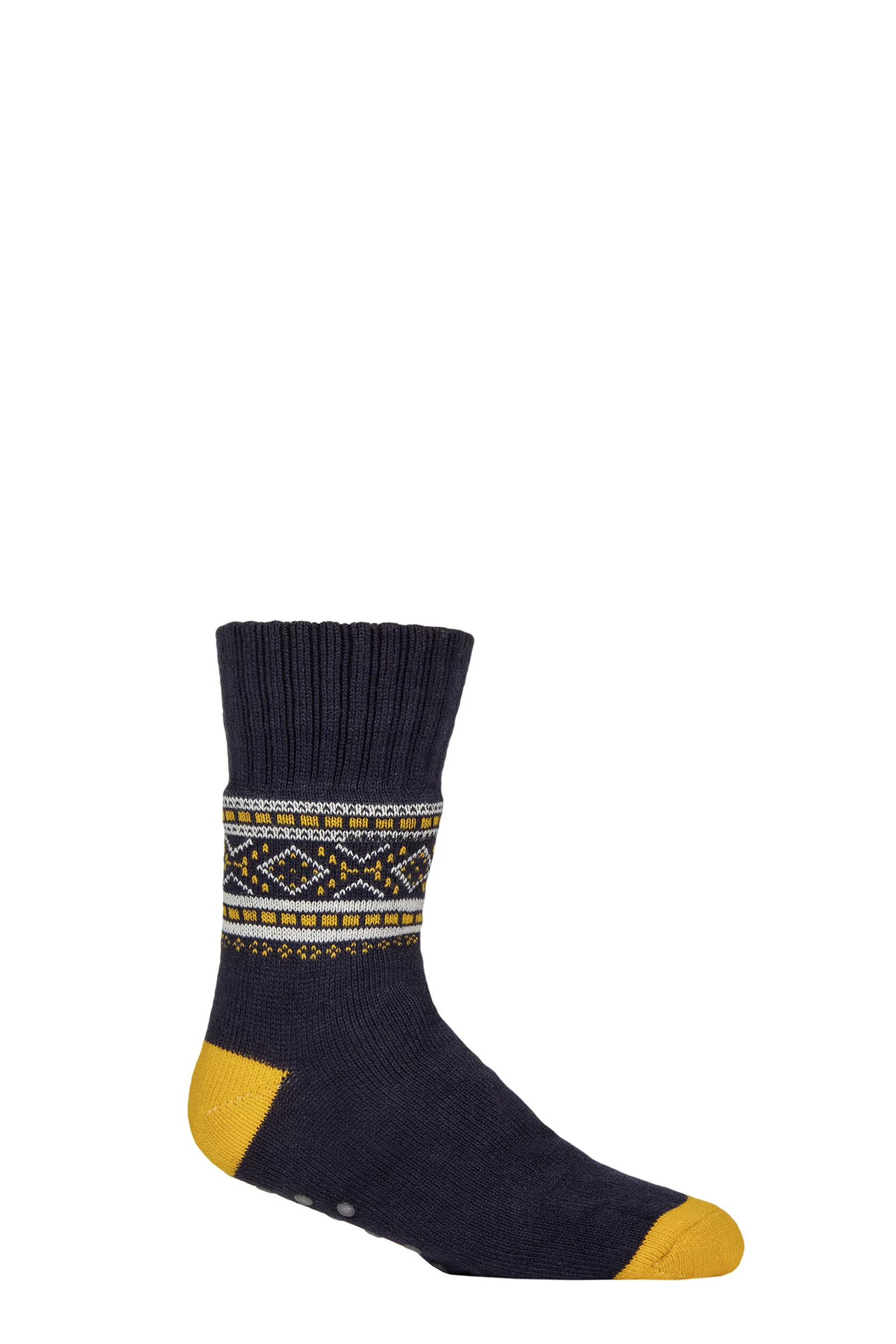 Mens 1 Pair SOCKSHOP Wildfeet Patterned Slipper Socks Navy / Yellow 7-11 Mens