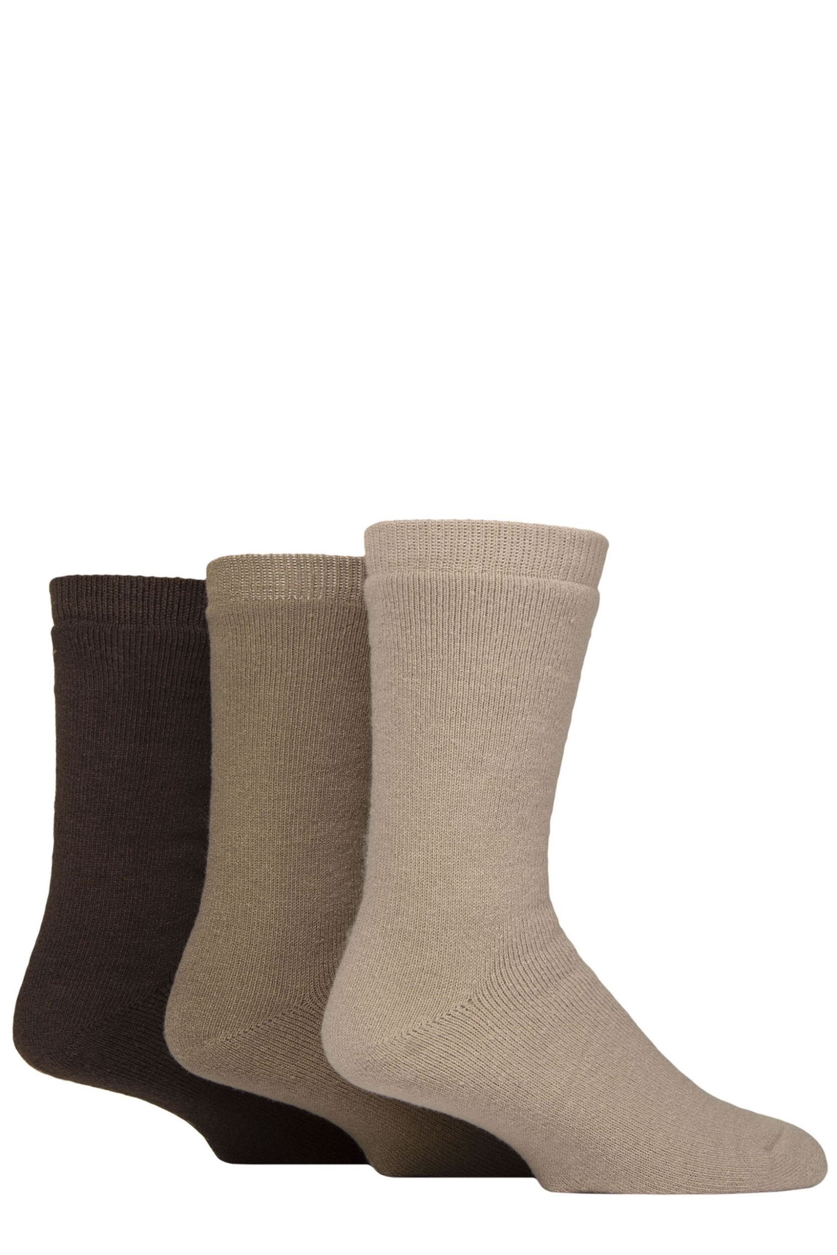 Mens 3 Pair SOCKSHOP Wildfeet Thermal Boot Socks Sand / Beige / Brown 7-11 Mens