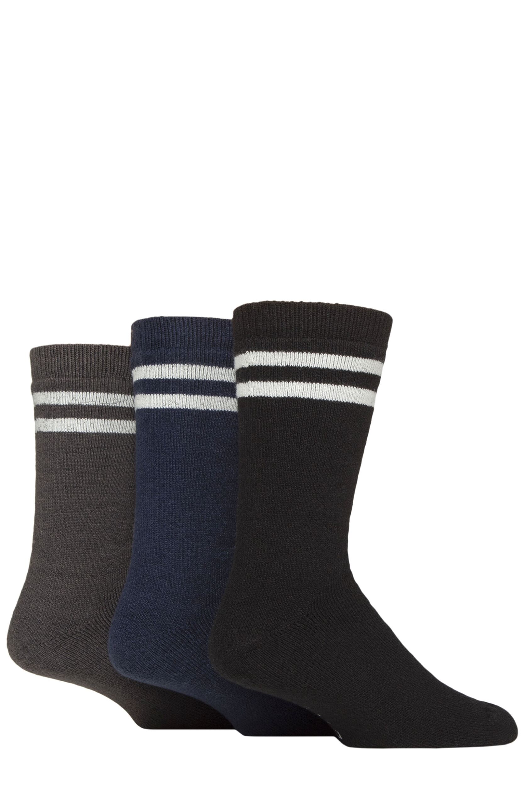 Mens 3 Pair SOCKSHOP Wildfeet Thermal Boot Socks Black / Navy / Charcoal 7-11 Mens