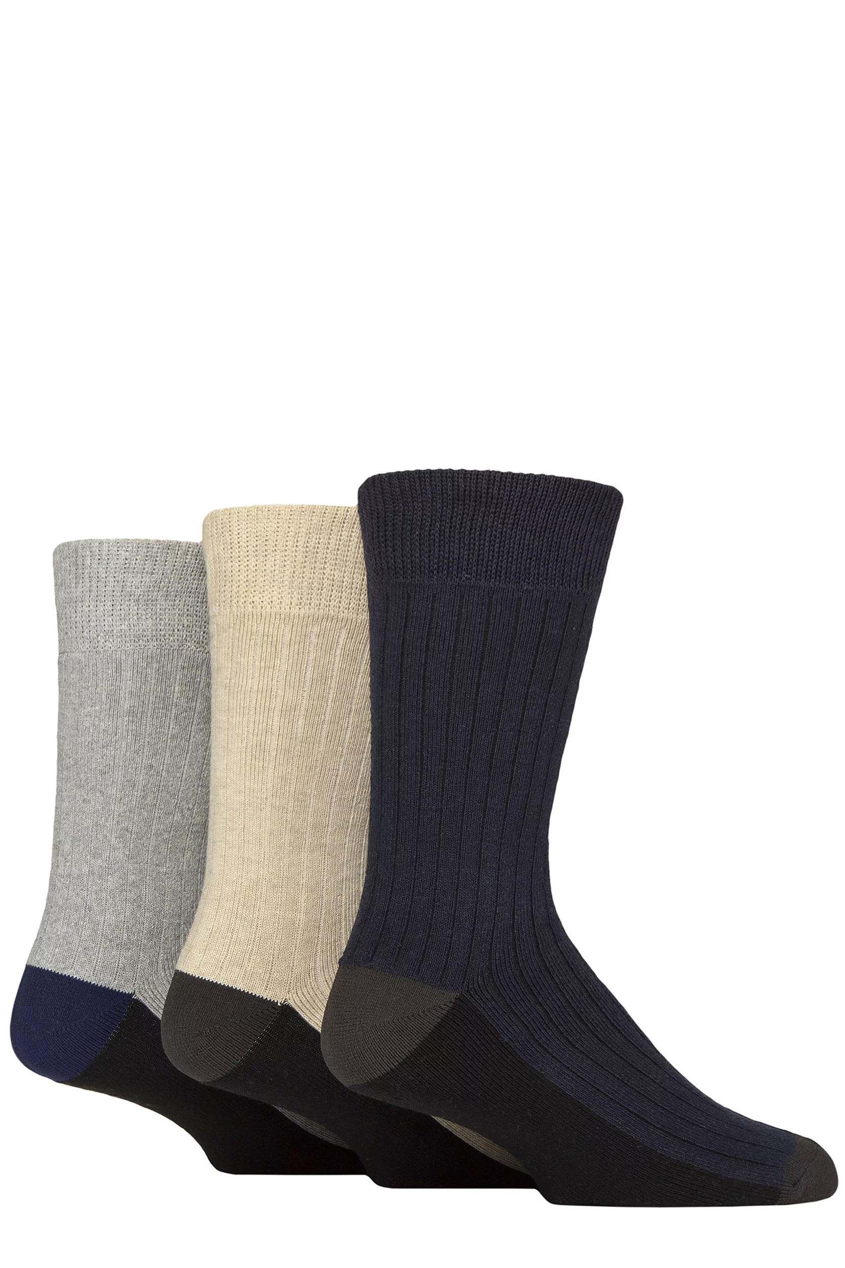 Mens 3 Pair SOCKSHOP Wildfeet Recycled Cotton Boot Socks Navy / Beige / Grey 7-11 Mens