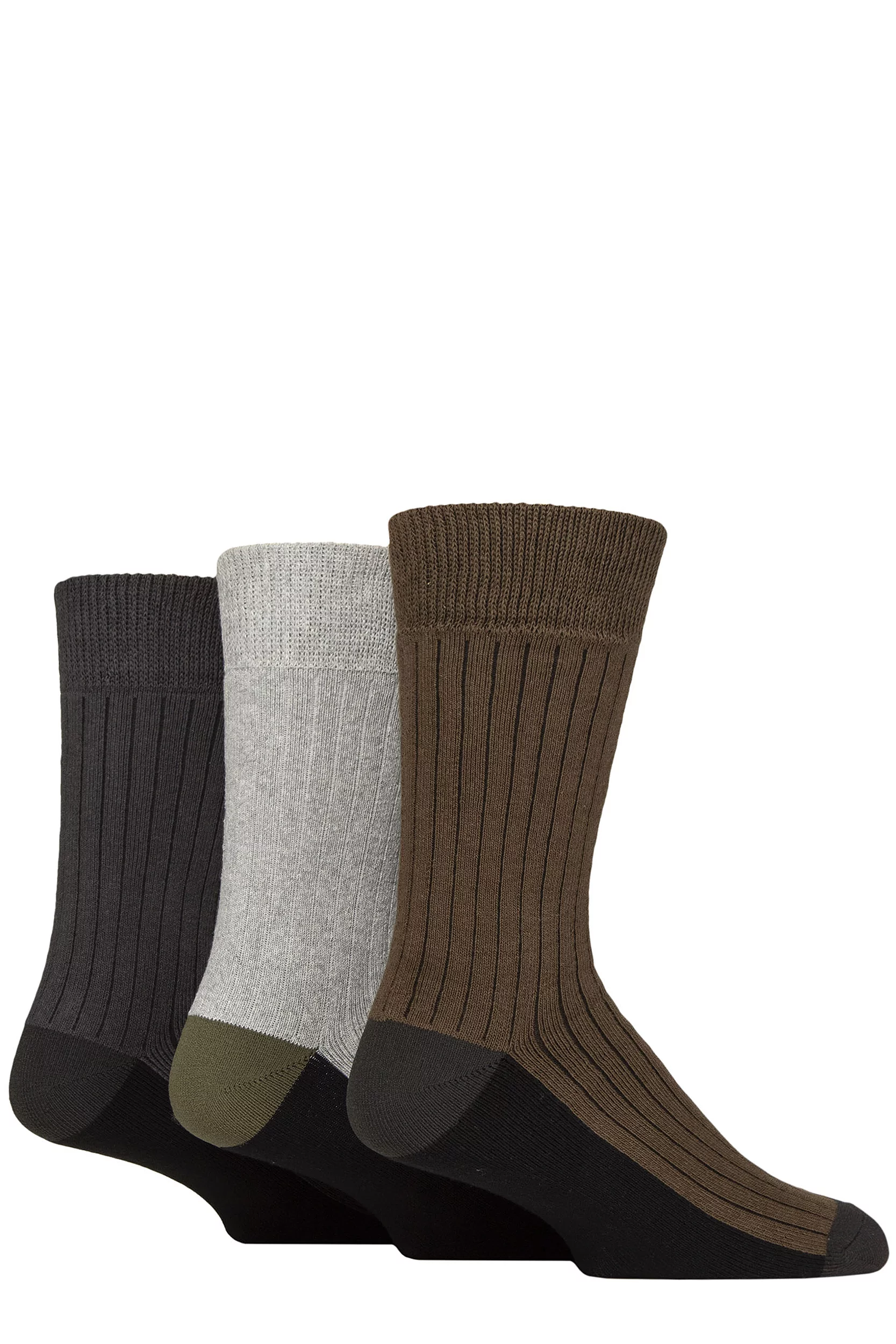 Mens 3 Pair SOCKSHOP Wildfeet Recycled Cotton Boot Socks Charcoal / Grey / Green 7