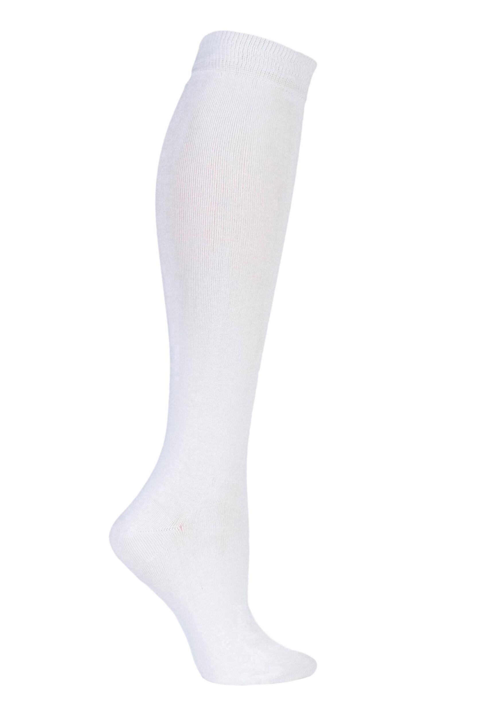 1 Pair White Plain Bamboo Knee High Socks with Comfort Cuff and Smooth Toe Seams Kids Unisex 9-12 Kids (4-7 Years) - SOCKSHOP