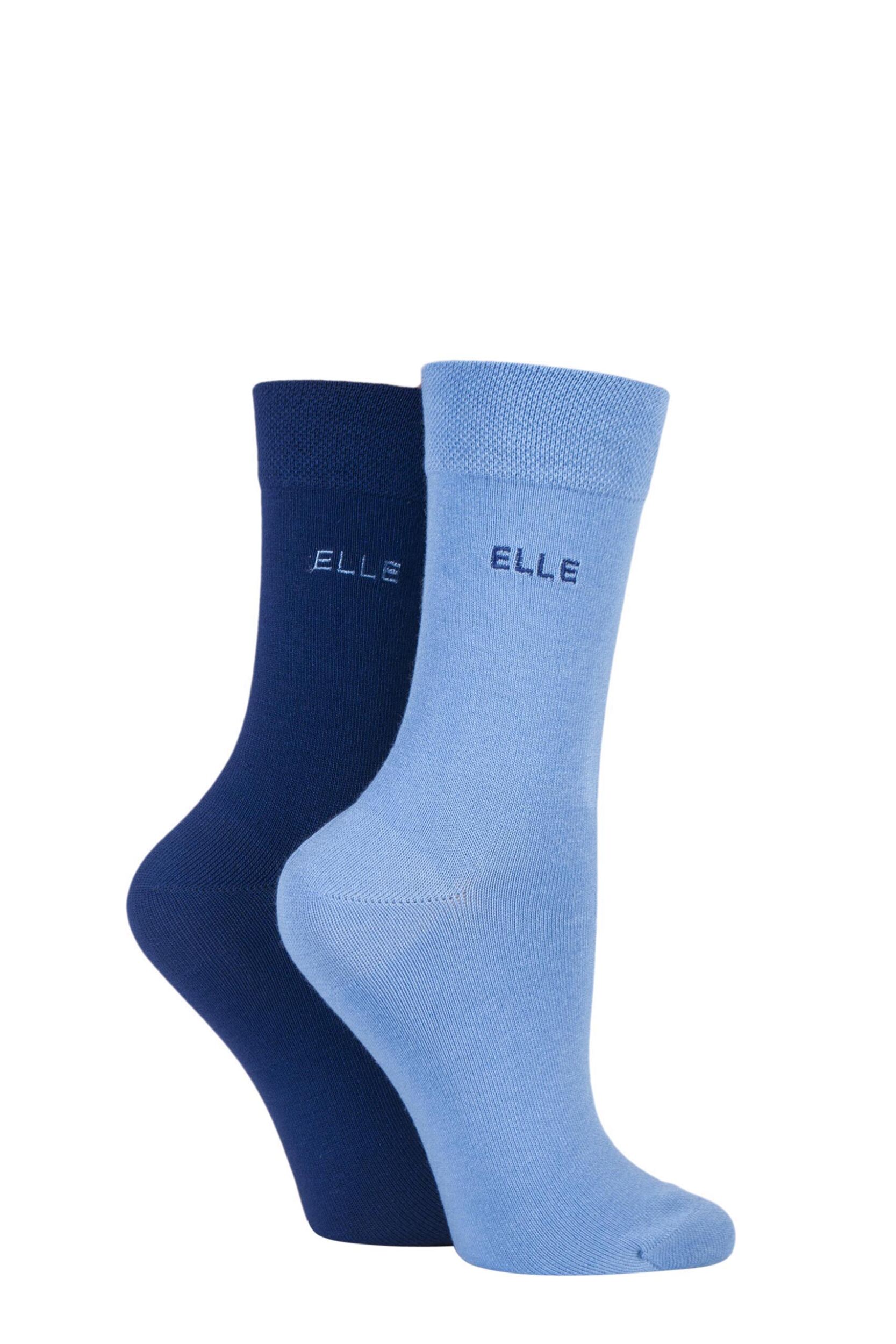 2 Pair Indigo / Sky Plain Bamboo Fibre Socks Ladies 4-8 Ladies - Elle