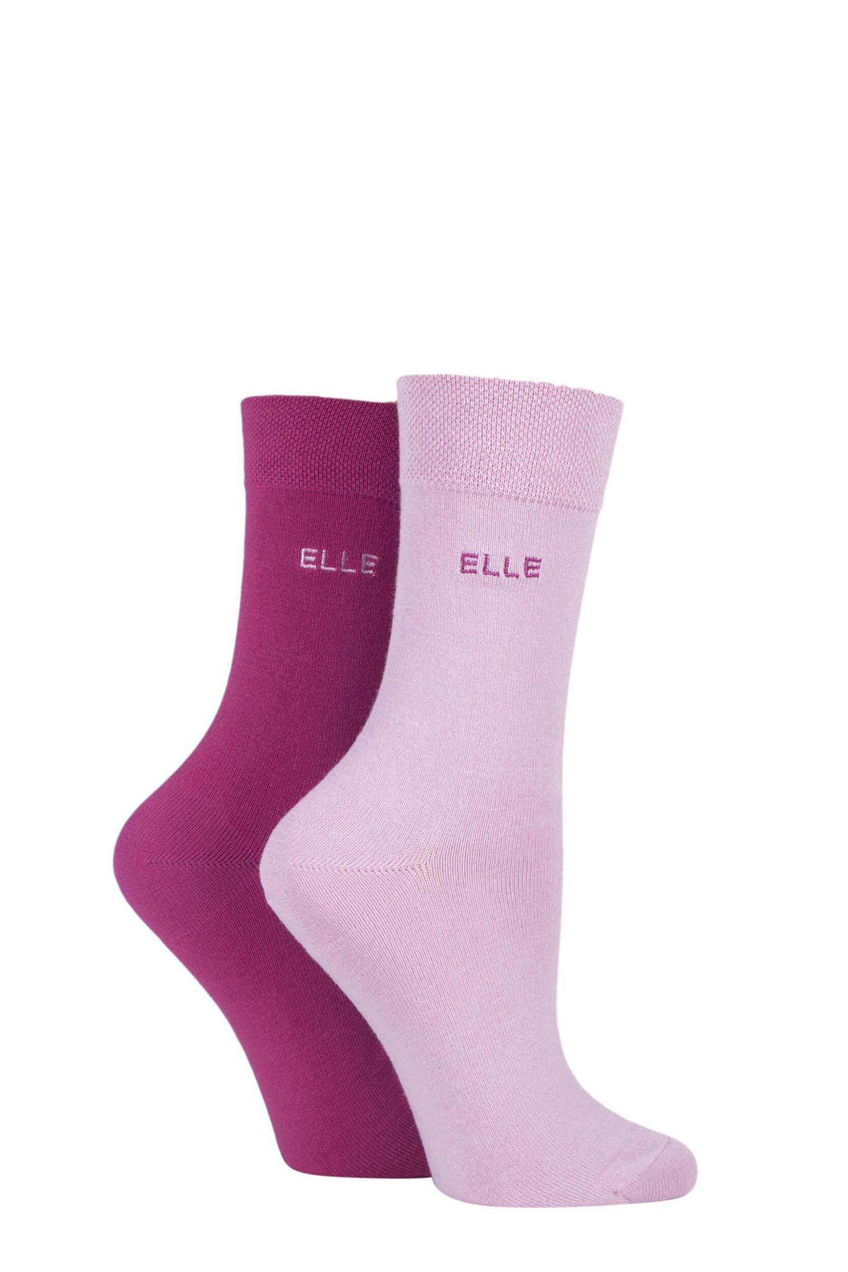 Image of 2 Pair Magenta / Pink Plain Bamboo Fibre Socks Ladies 4-8 Ladies - Elle