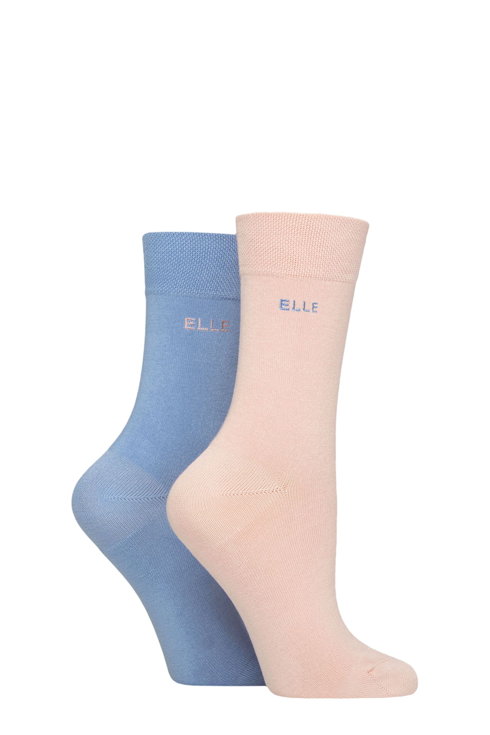 Image of Women's 2 Pair Elle Plain Bamboo Fibre Socks Parisian Rose 4-8