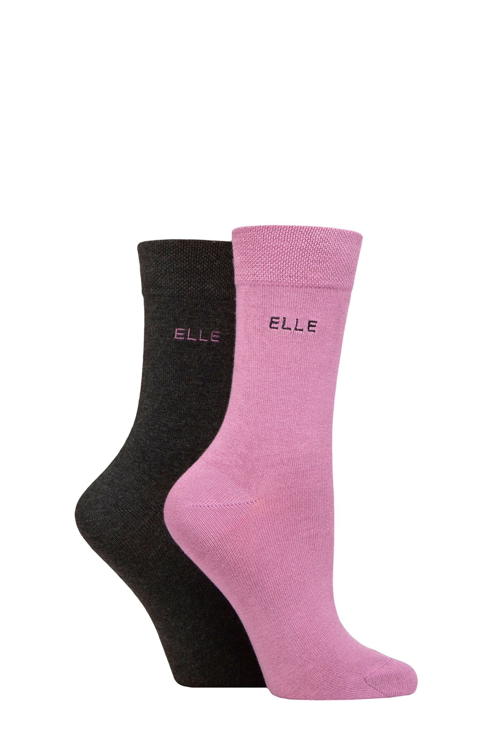 Women's 2 Pair Elle Plain Bamboo Fibre Socks Smokey Pink 4-8