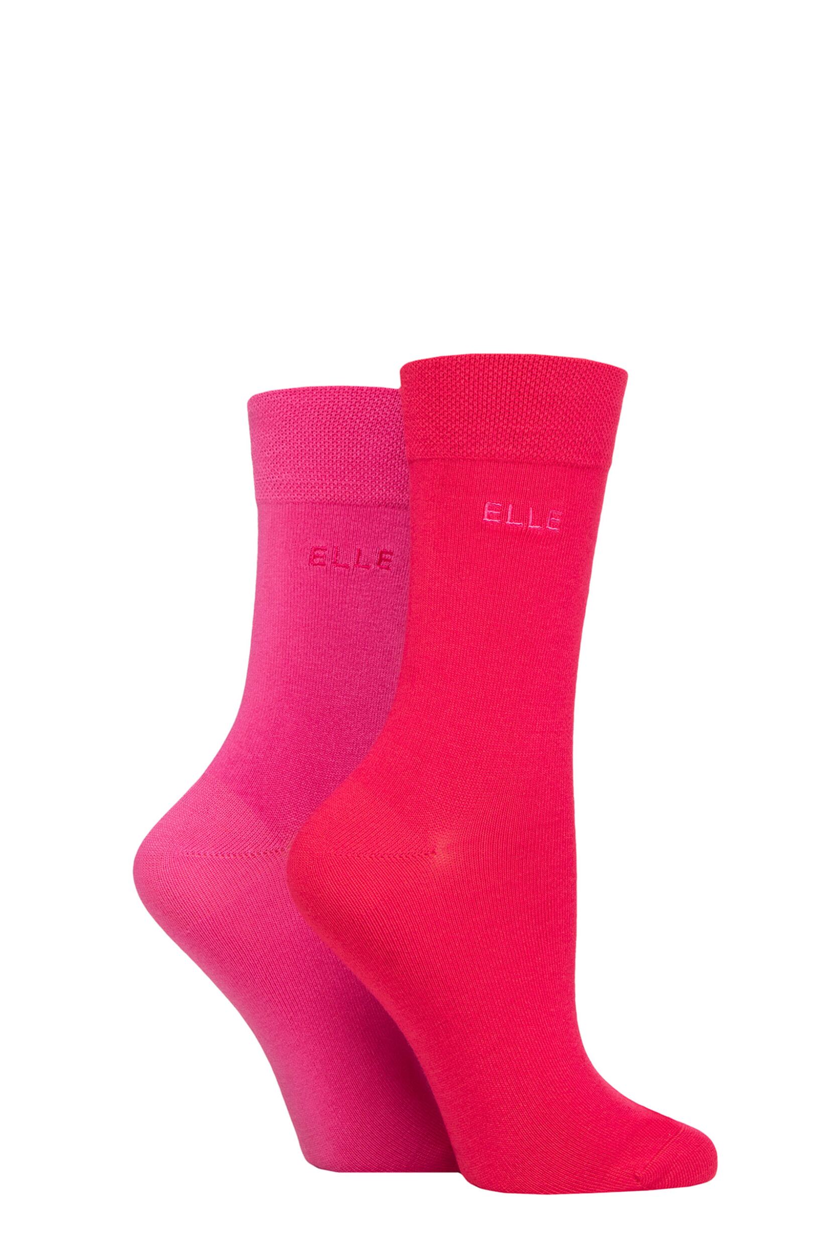 Image of Women's 2 Pair Elle Plain Bamboo Fibre Socks Cherry Fizz 4-8