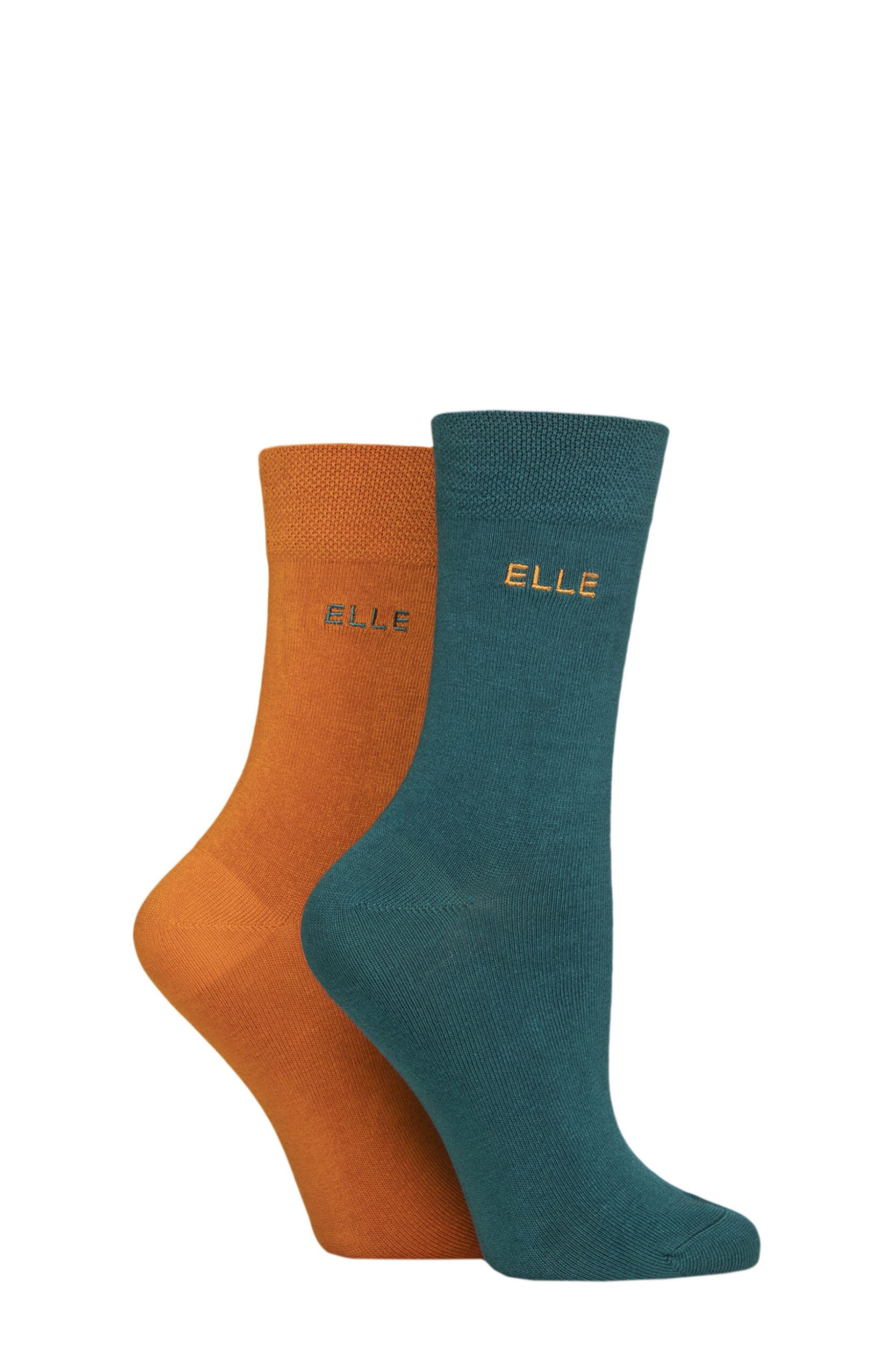 Image of Women's 2 Pair Elle Plain Bamboo Fibre Socks Marmalade 4-8