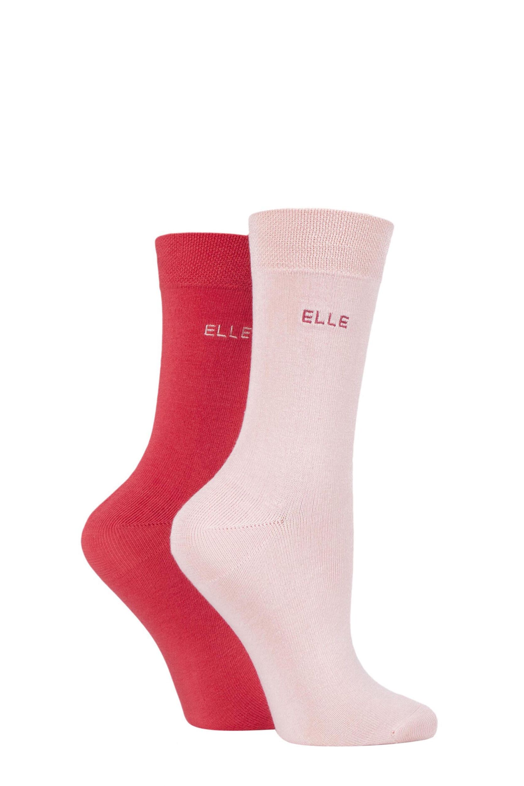 2 Pair Strawberry Sorbet Plain Bamboo Fibre Socks Ladies 4-8 Ladies - Elle