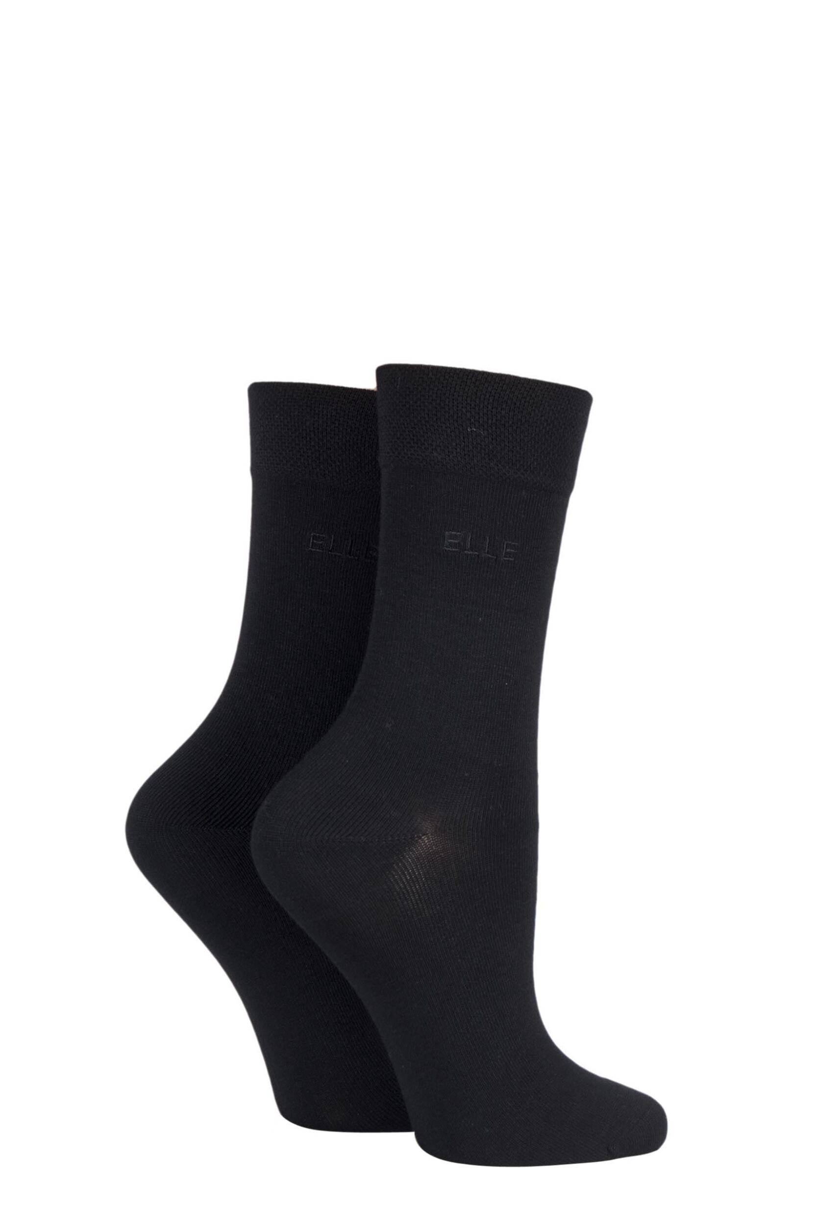 2 Pair Black Plain Bamboo Fibre Socks Ladies 4-8 Ladies - Elle