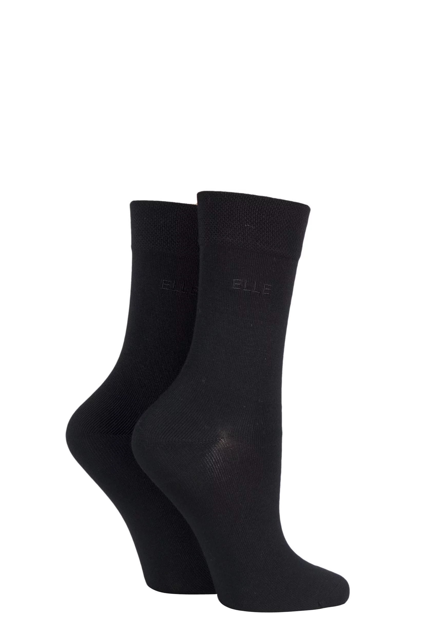 2 Pair Black Plain Bamboo Fibre Socks Ladies 4-8 Ladies - Elle