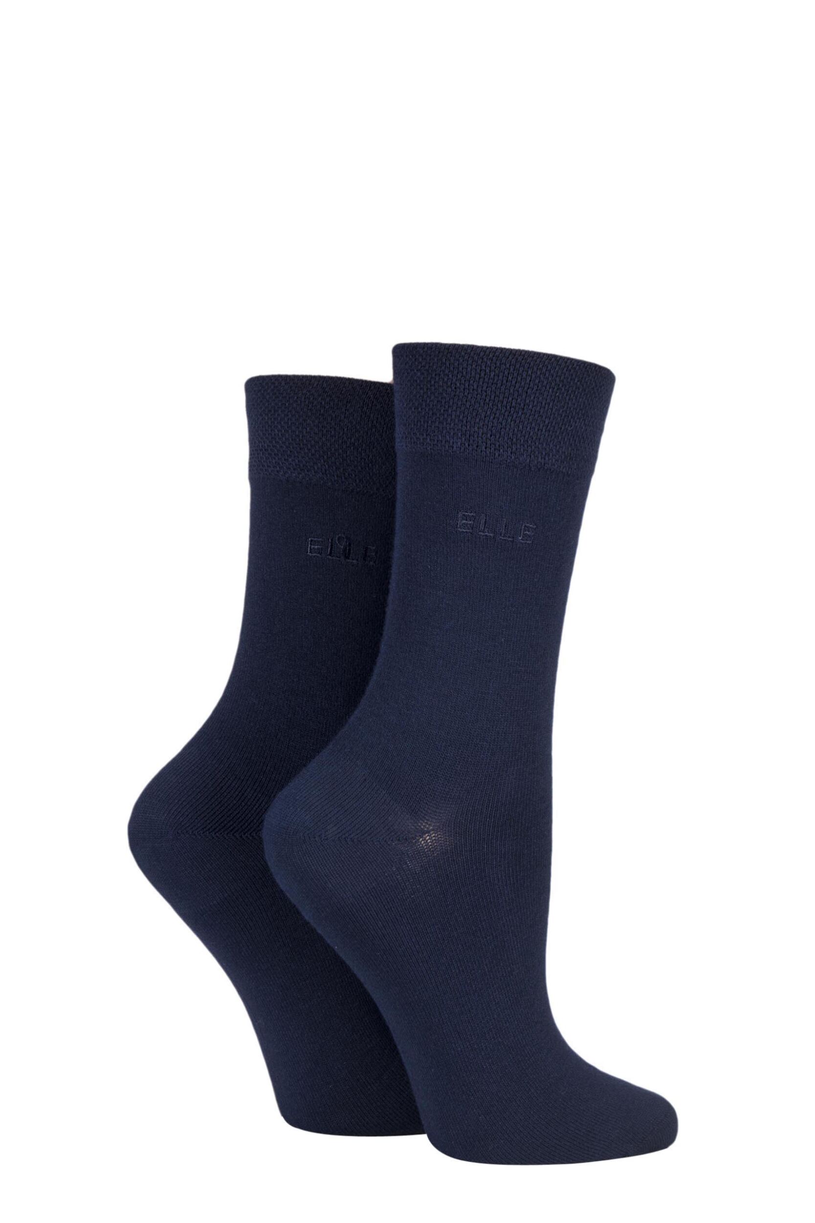 2 Pair Navy Plain Bamboo Fibre Socks Ladies 4-8 Ladies - Elle