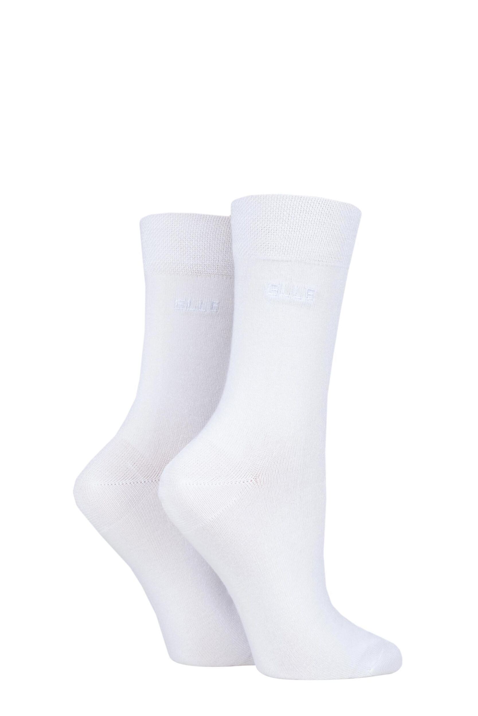 Image of 2 Pair White Plain Bamboo Fibre Socks Ladies 4-8 Ladies - Elle