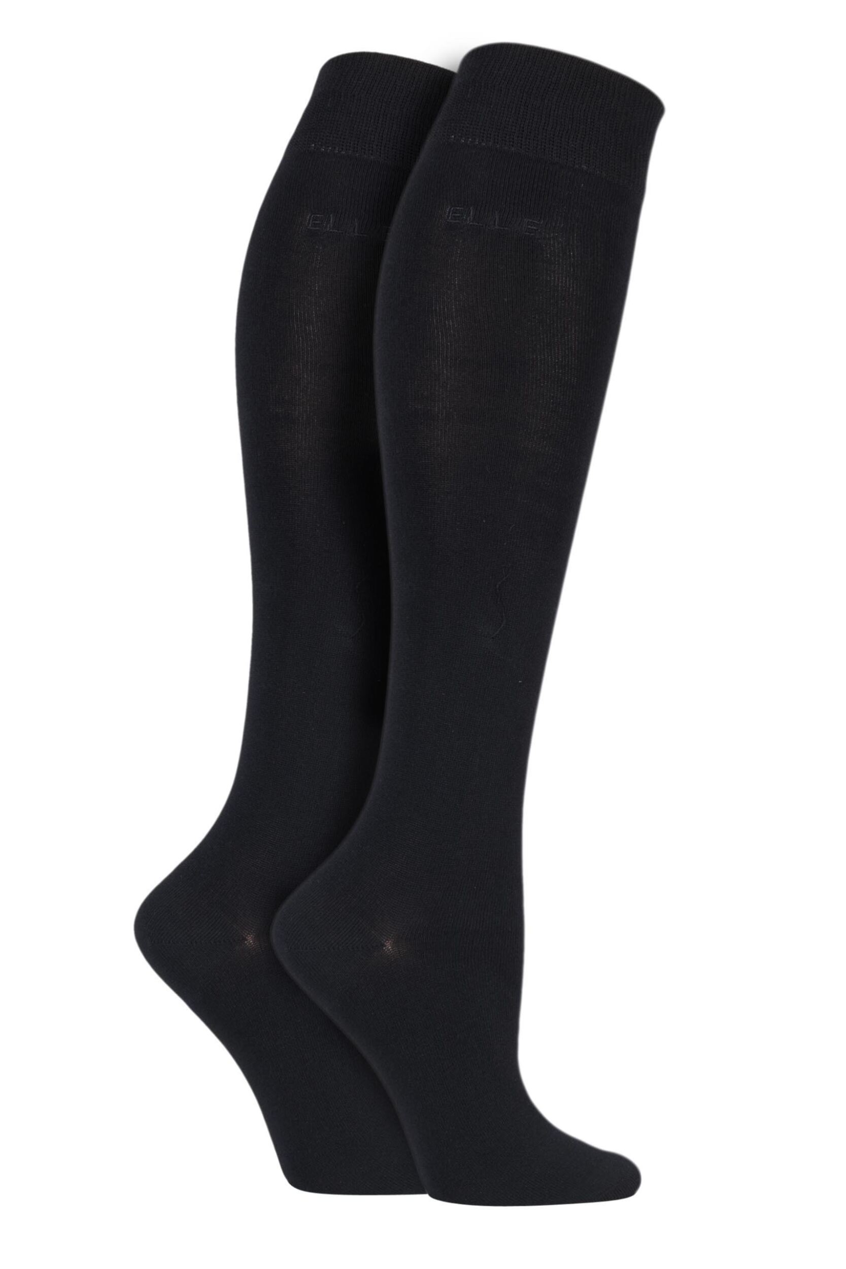 2 Pair Black Plain Bamboo Knee Highs Ladies 4-8 Ladies - Elle