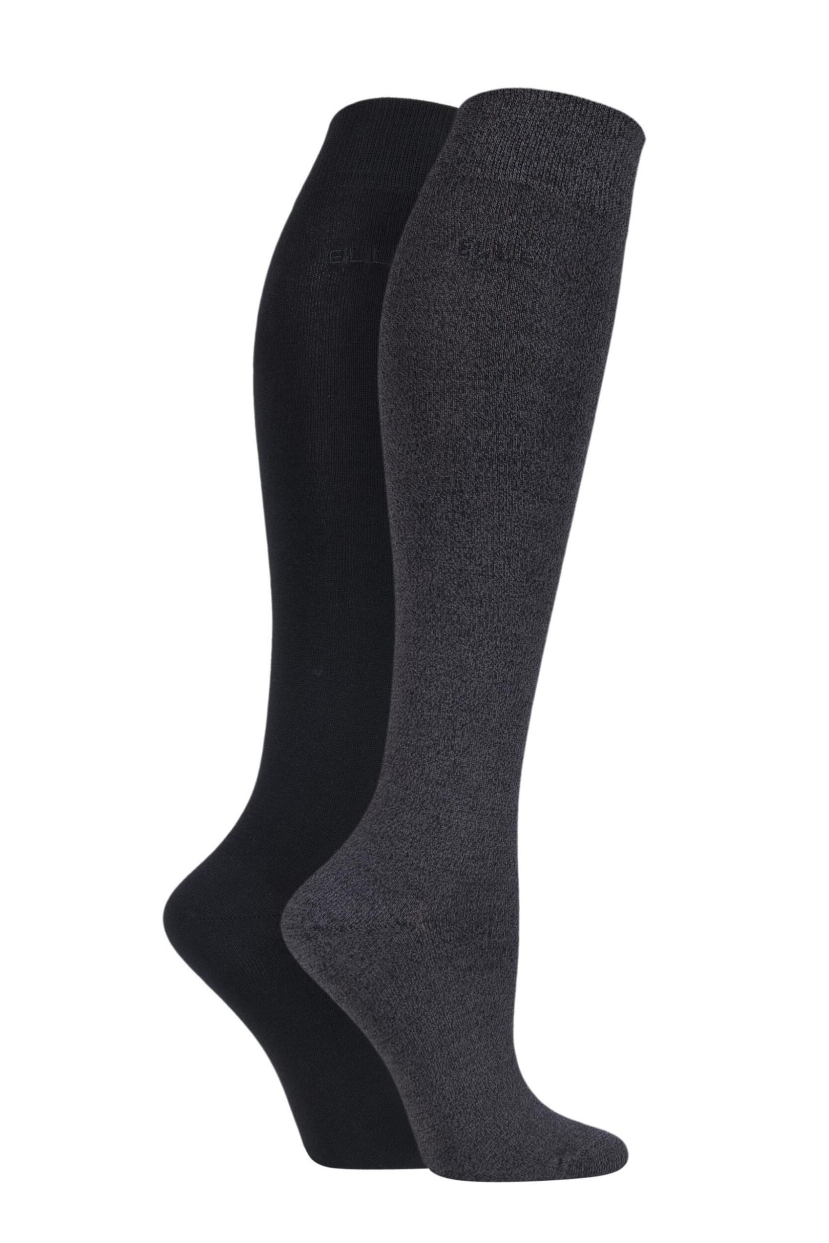 2 Pair Grey Plain Bamboo Knee Highs Ladies 4-8 Ladies - Elle