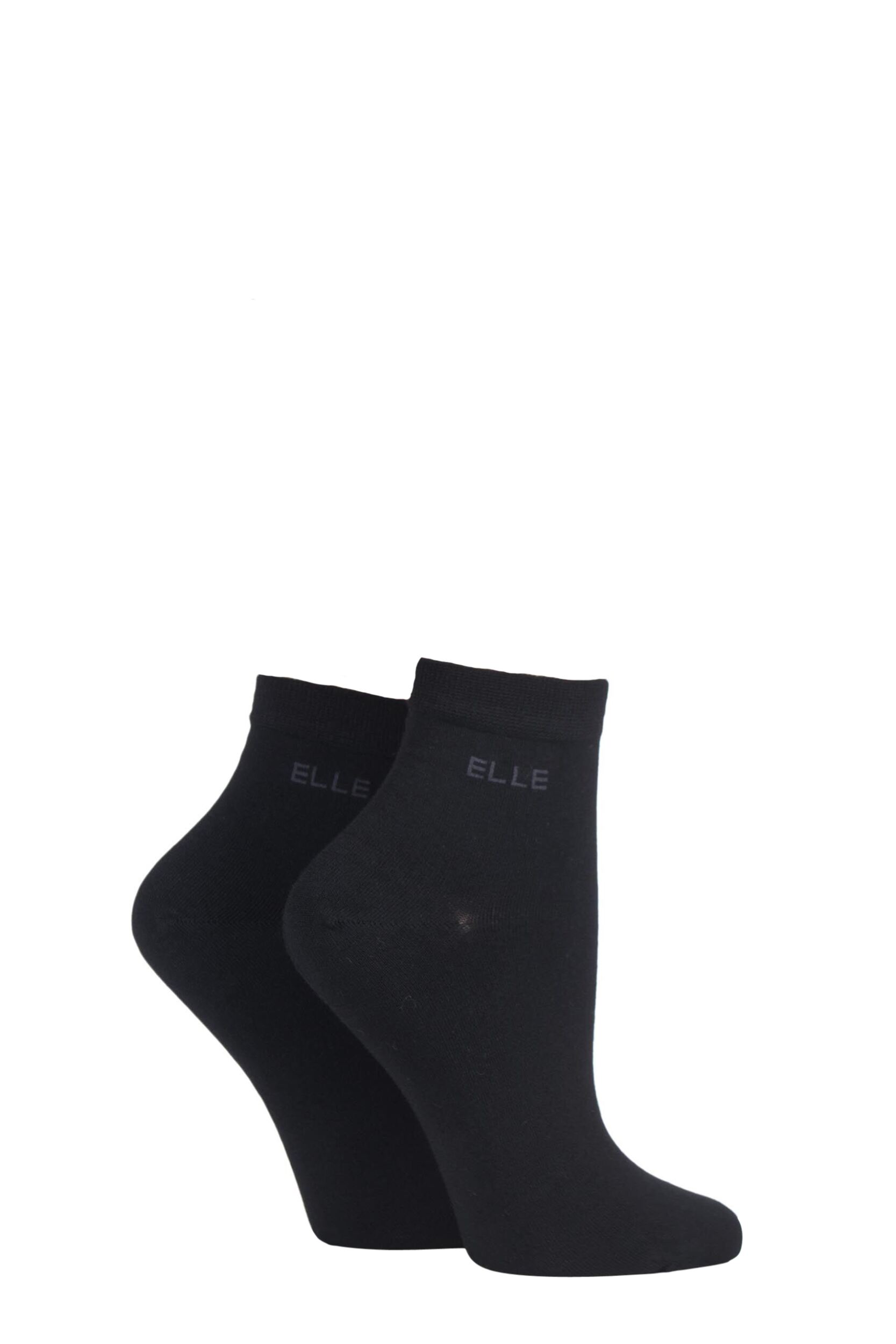 2 Pair Black Bamboo Anklet Socks Ladies 4-8 Ladies - Elle