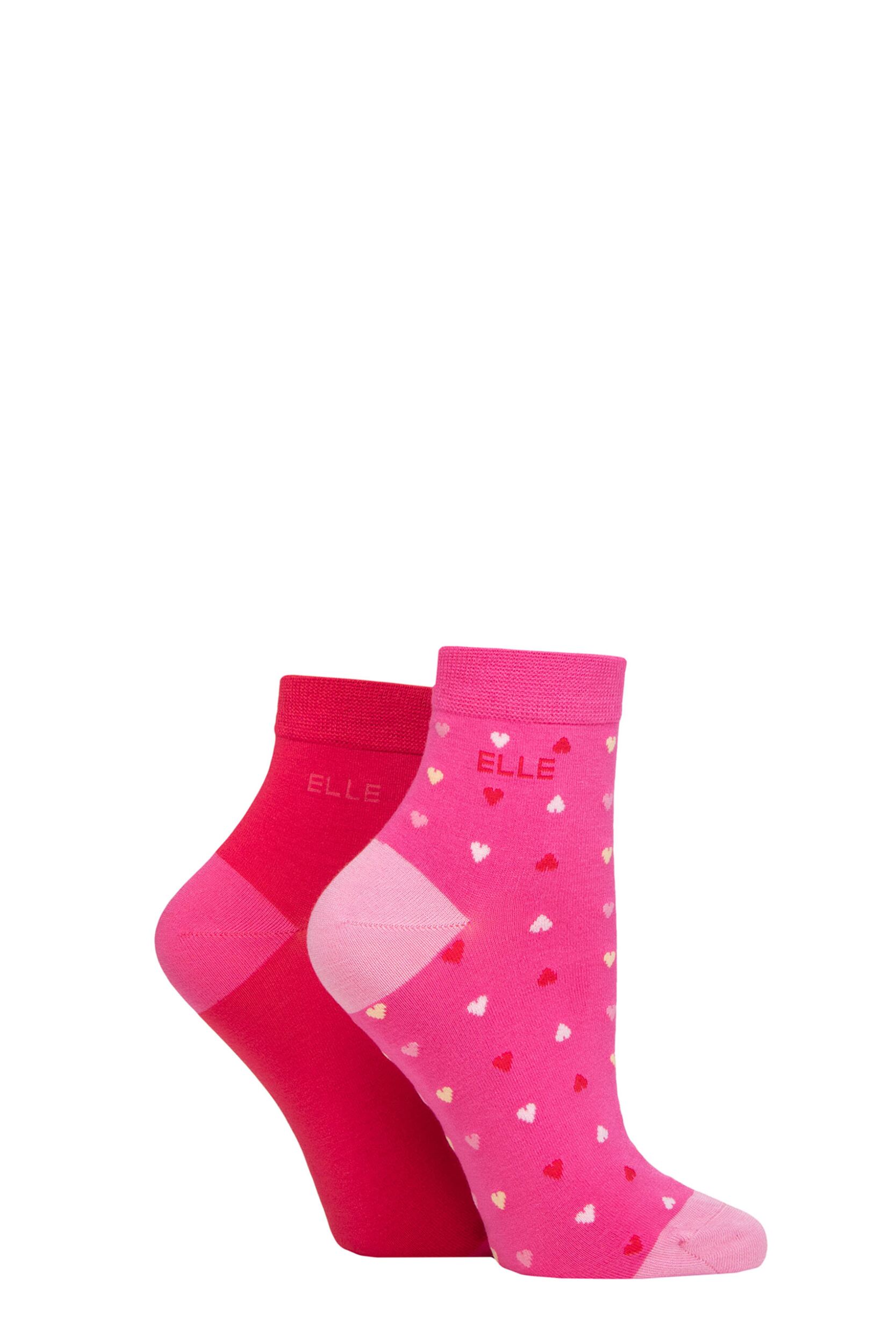 Women's 2 Pair Elle Bamboo Anklet Socks Cherry Fizz Hearts 4-8