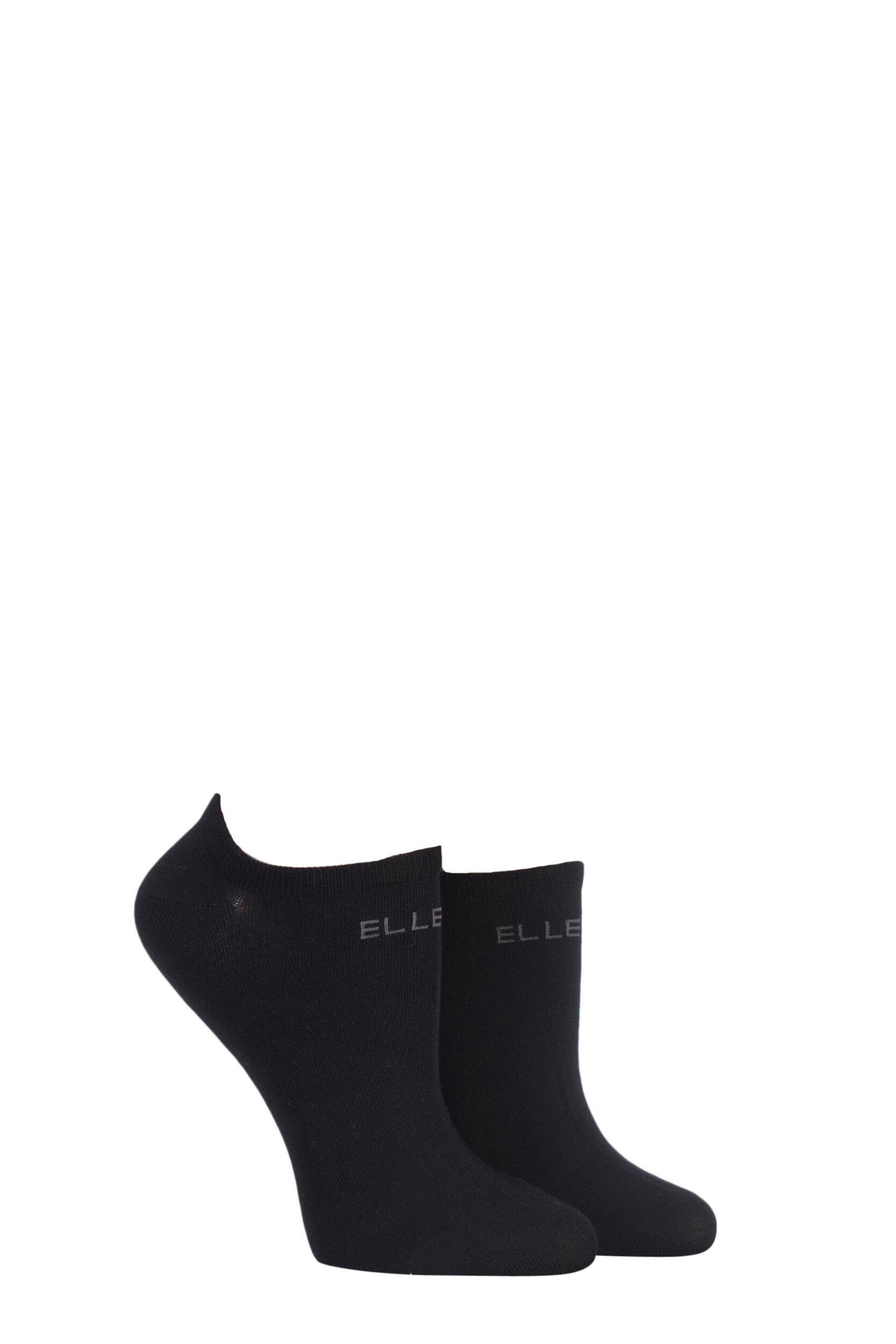 2 Pair Black Plain Bamboo No Show Socks Ladies 4-8 Ladies - Elle