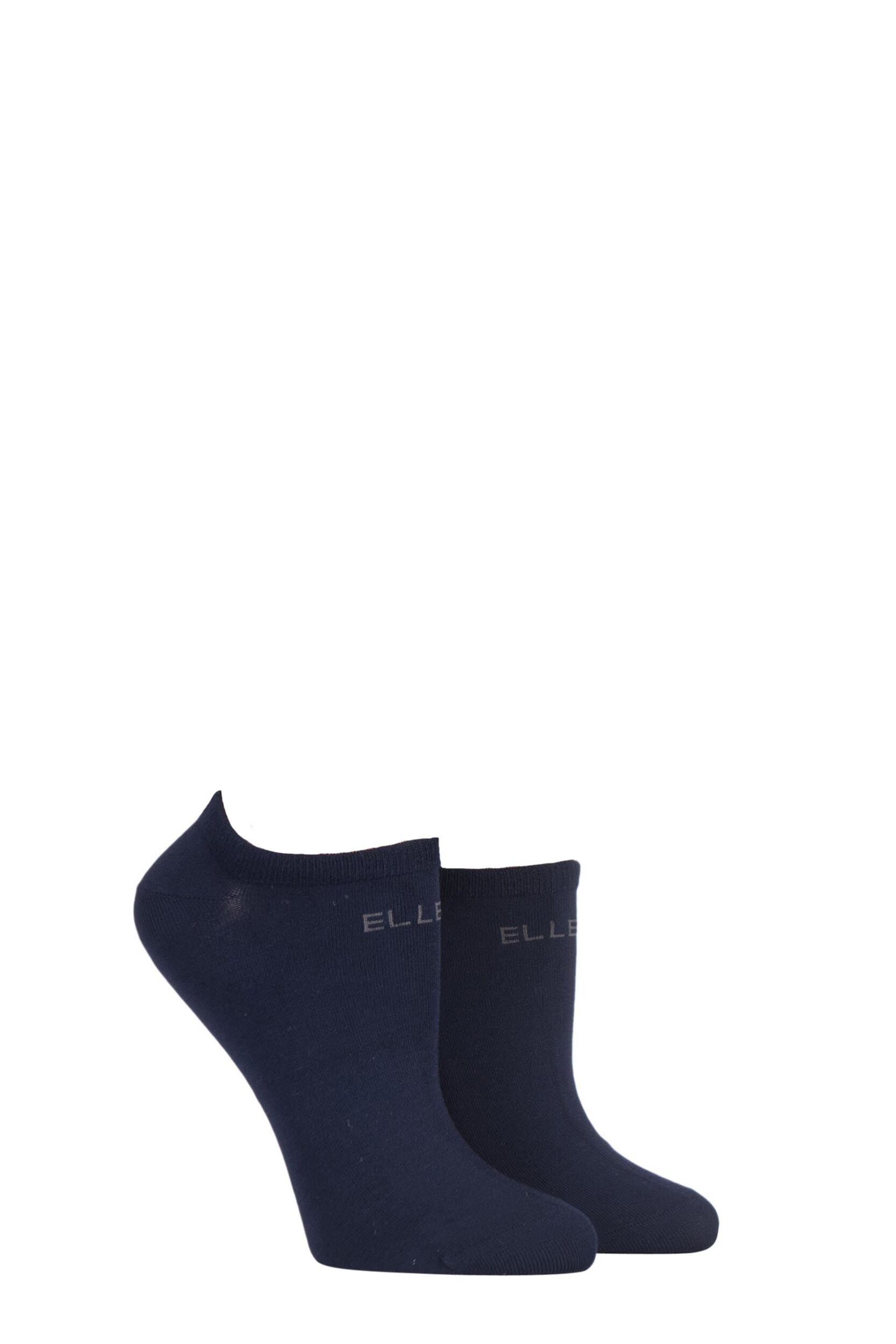 2 Pair Navy Plain Bamboo No Show Socks Ladies 4-8 Ladies - Elle