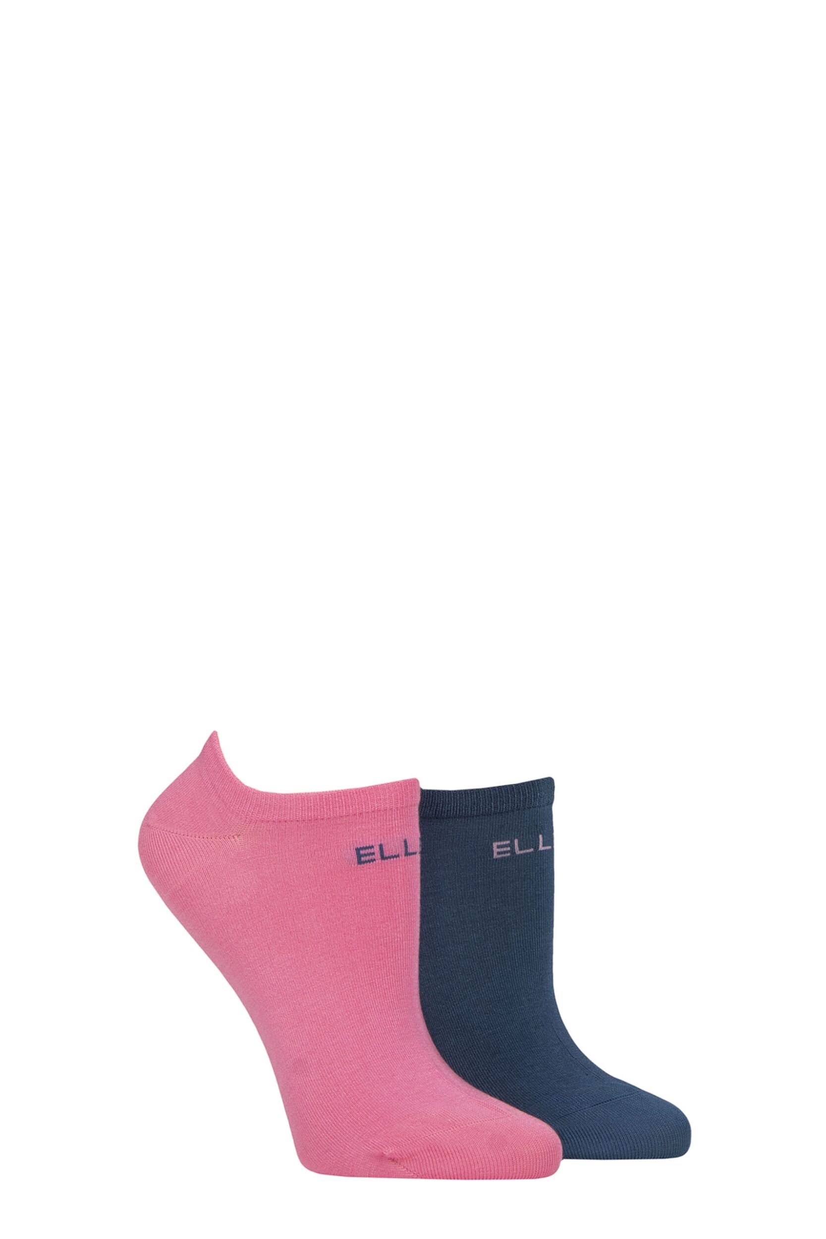 Women's 2 Pair Elle Plain, Patterned and Striped Bamboo No Show Socks Seafarer Plain 4-8