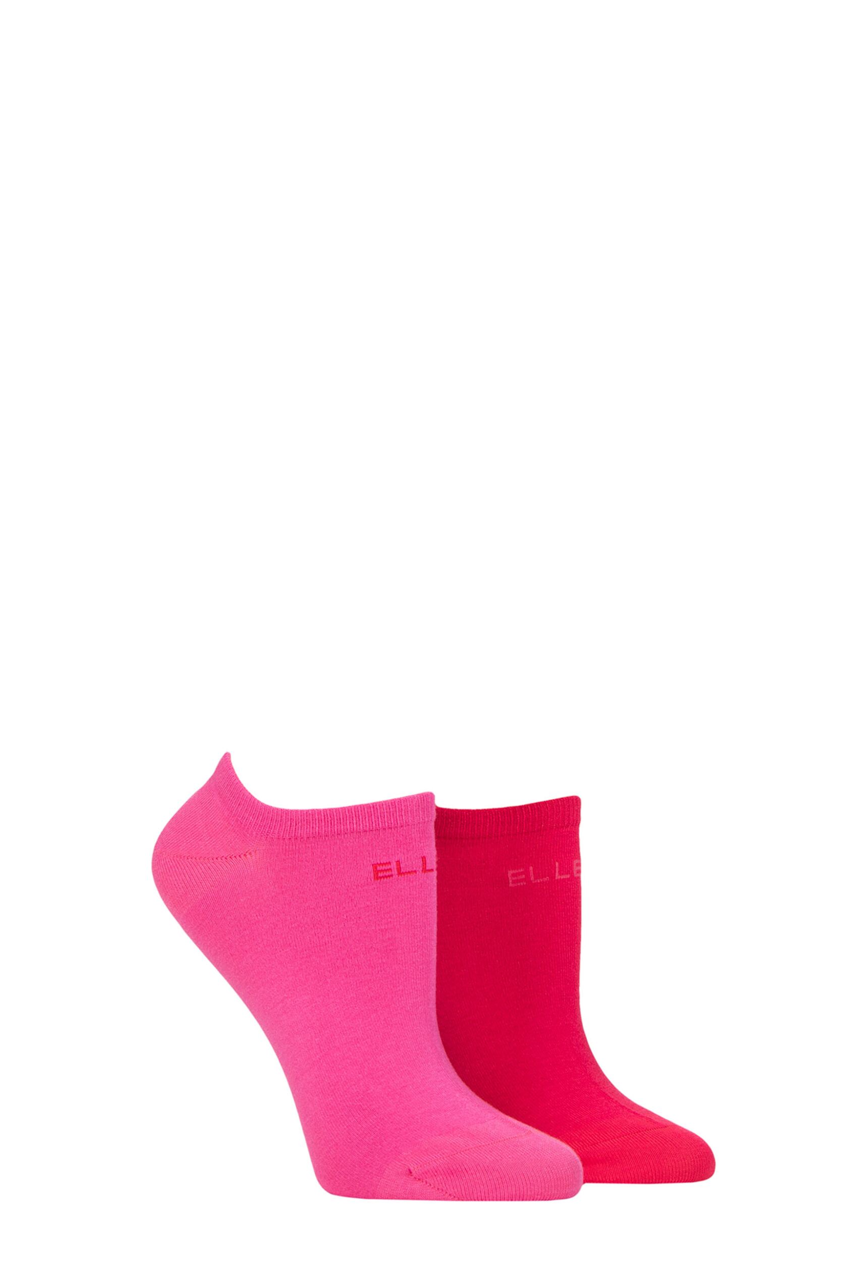 Image of Women's 2 Pair Elle Plain, Patterned and Striped Bamboo No Show Socks Cherry Fizz Plain 4-8