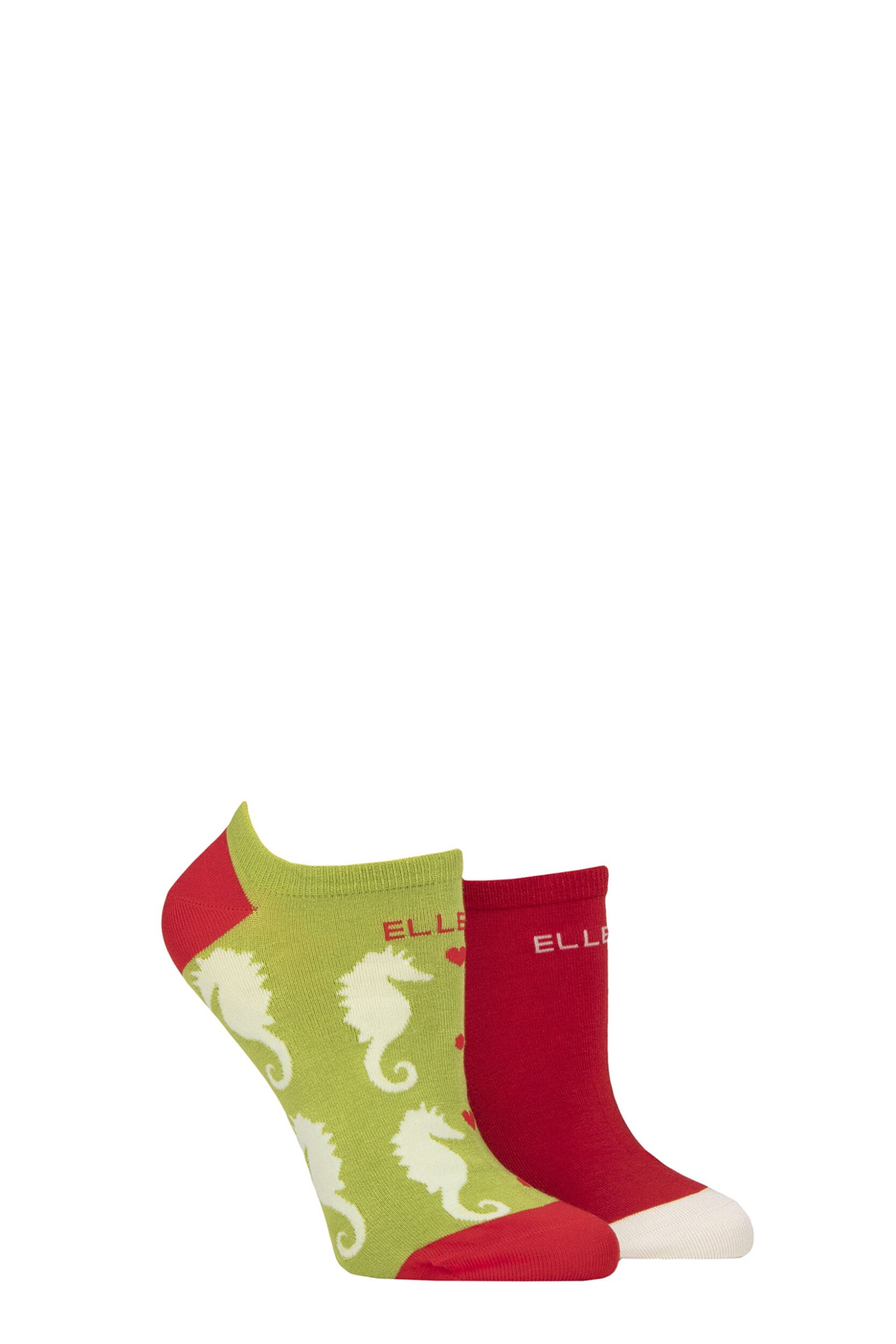 Image of Women's 2 Pair Elle Plain, Patterned and Striped Bamboo No Show Socks Coastal Joy Patterned 4-8