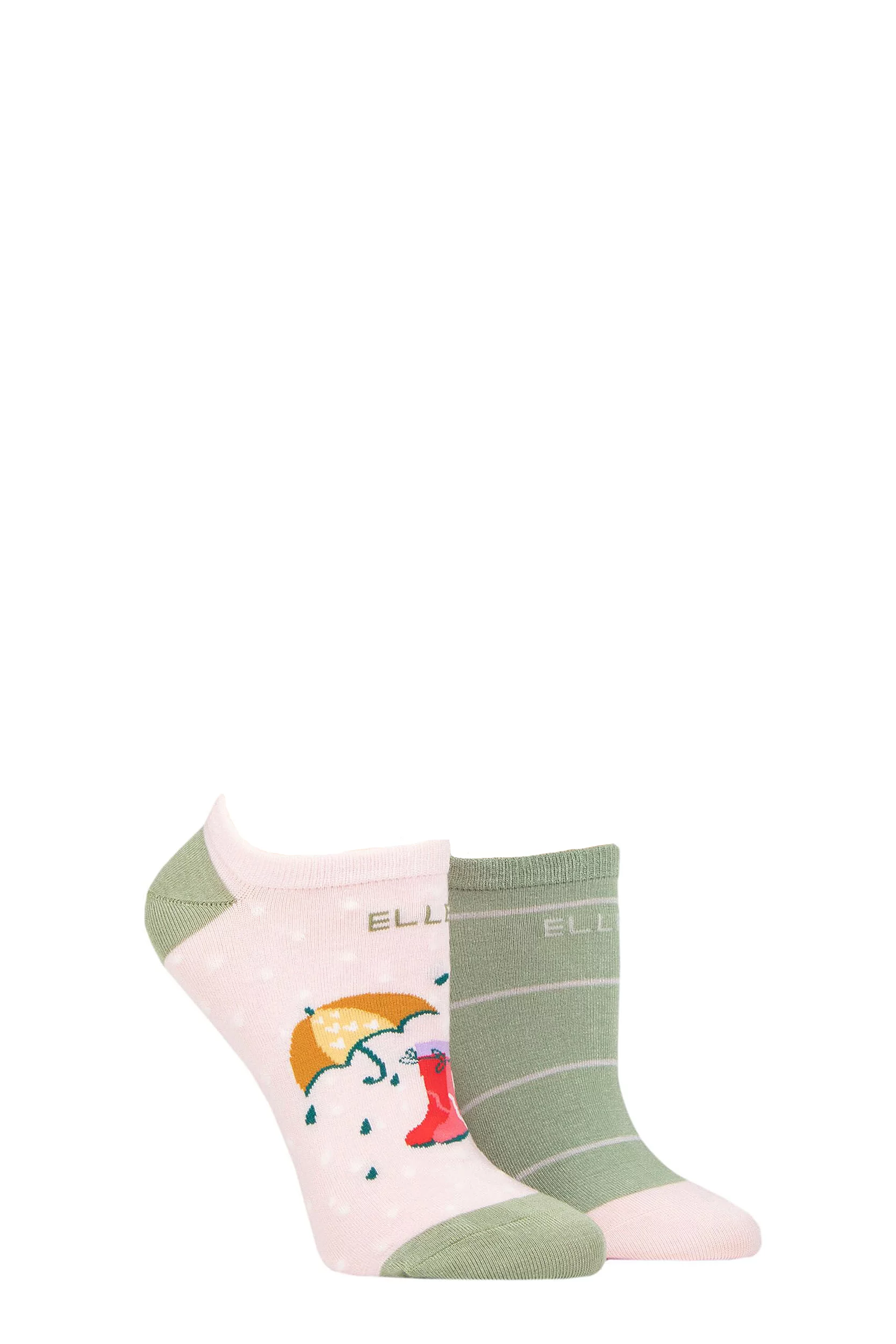 Women's 2 Pair Elle Plain, Patterned and Striped Bamboo No Show Socks Meadow Patterned 4