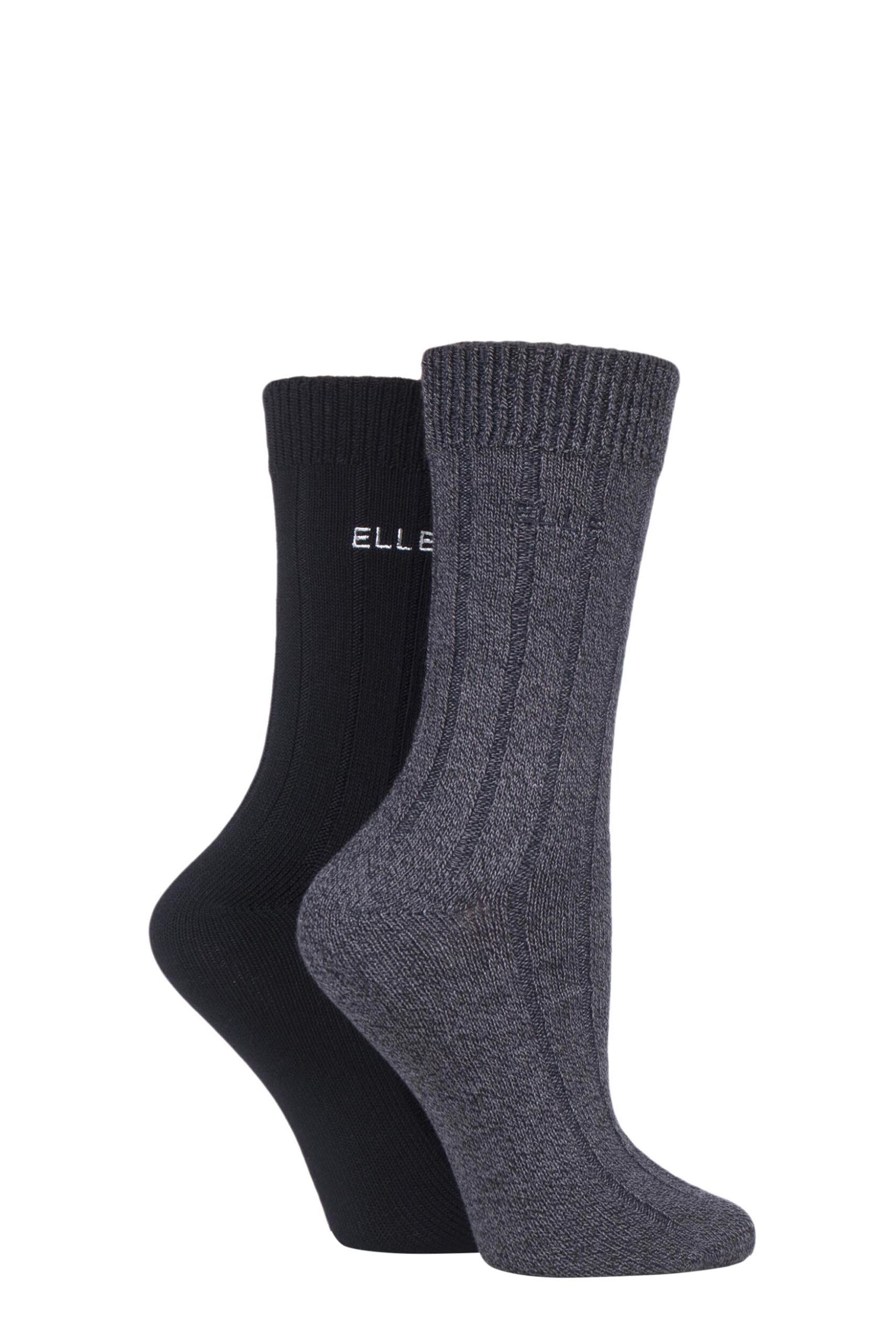 2 Pair Black Ribbed Bamboo Boot Socks Ladies 4-8 Ladies - Elle