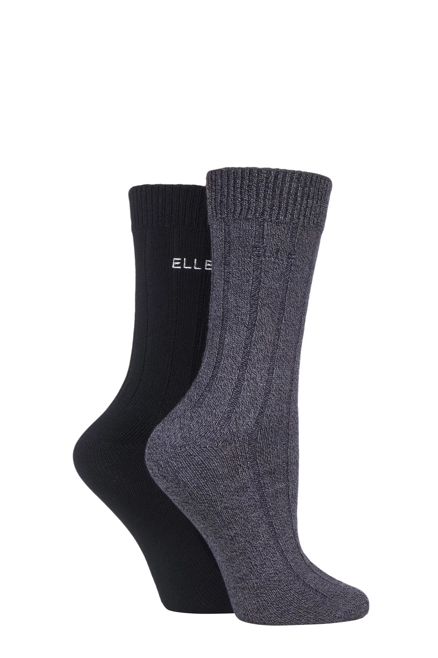 2 Pair Black Ribbed Bamboo Boot Socks Ladies 4-8 Ladies - Elle