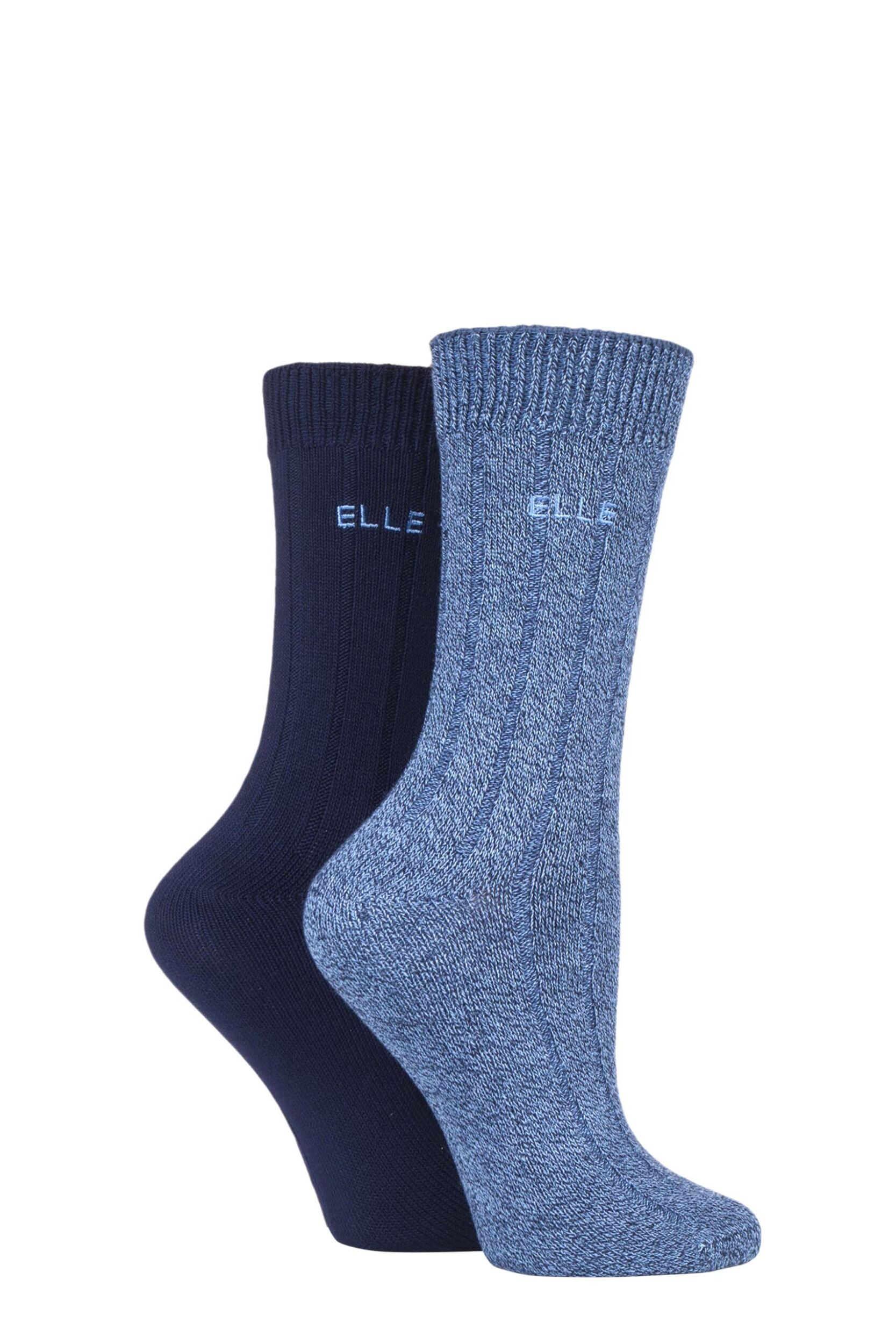 2 Pair Navy Ribbed Bamboo Boot Socks Ladies 4-8 Ladies - Elle