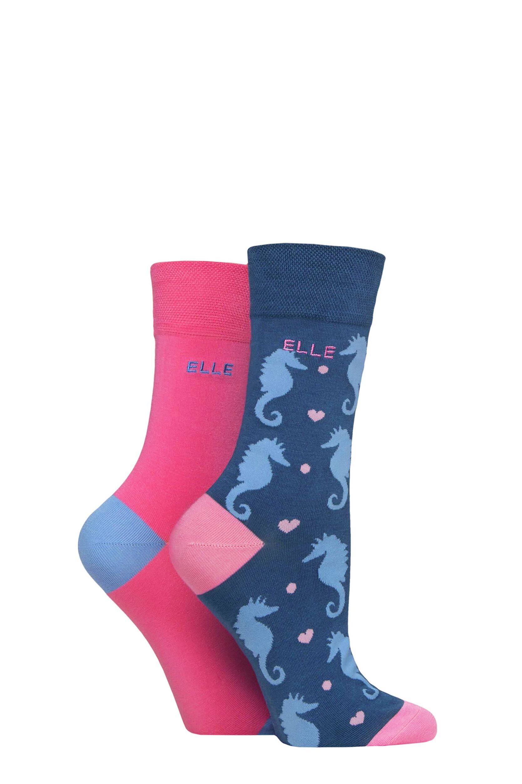 Image of Women's 2 Pair Elle Bamboo Patterned and Plain Socks Seafarer 4-8