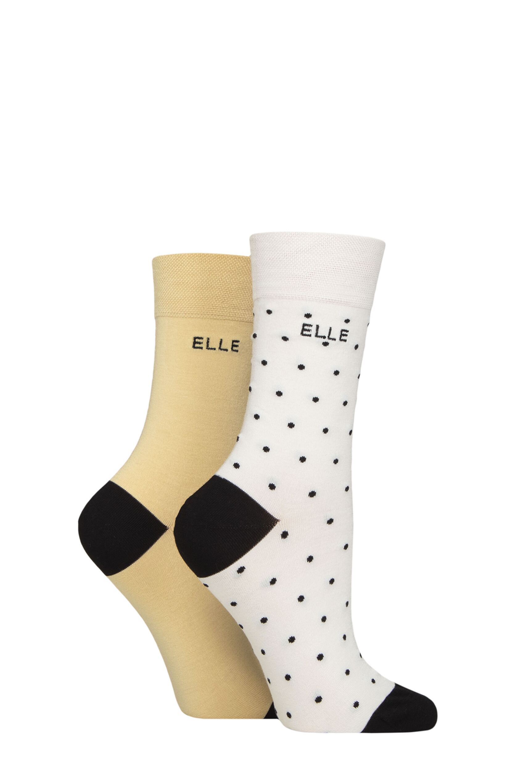 Women's 2 Pair Elle Bamboo Patterned and Plain Socks Daisy Dream 4-8